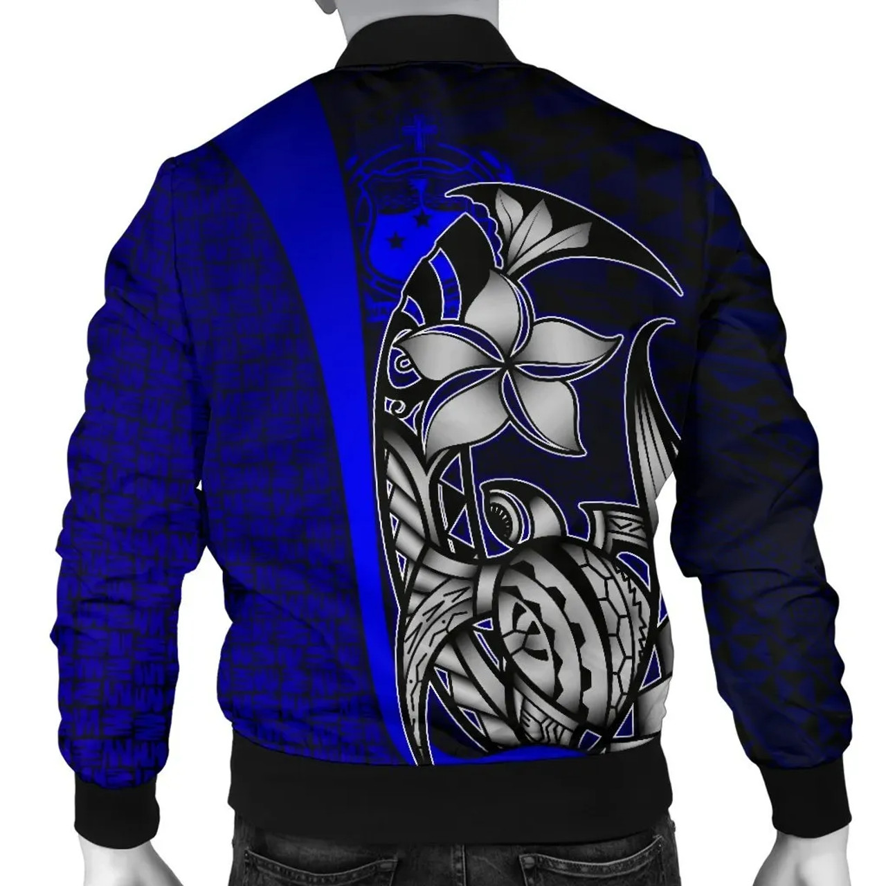 Samoa Polynesian Bomber Jackets Blue - Turtle With Hook 2