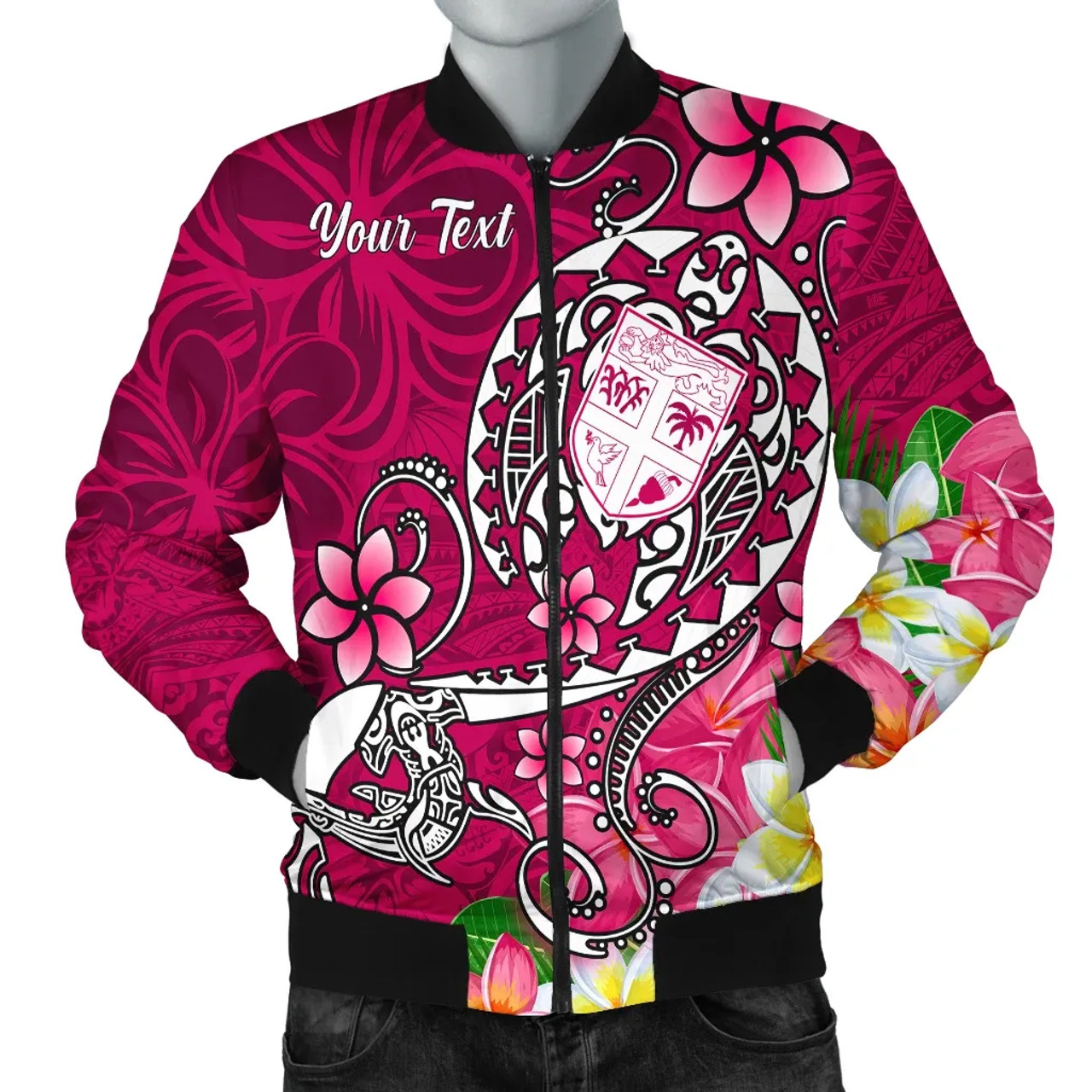 Fiji Custom Personalised Bomber Jacket - Turtle Plumeria (Pink) 3