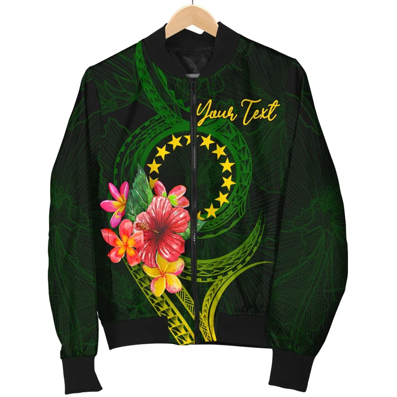 Cook Islands Polynesian Custom Personalised Bomber Jacket - Floral With Seal Flag Color 1