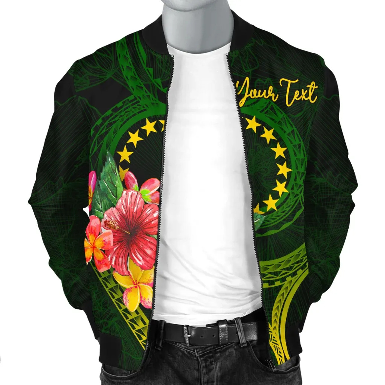 Cook Islands Polynesian Custom Personalised Bomber Jacket - Floral With Seal Flag Color 4