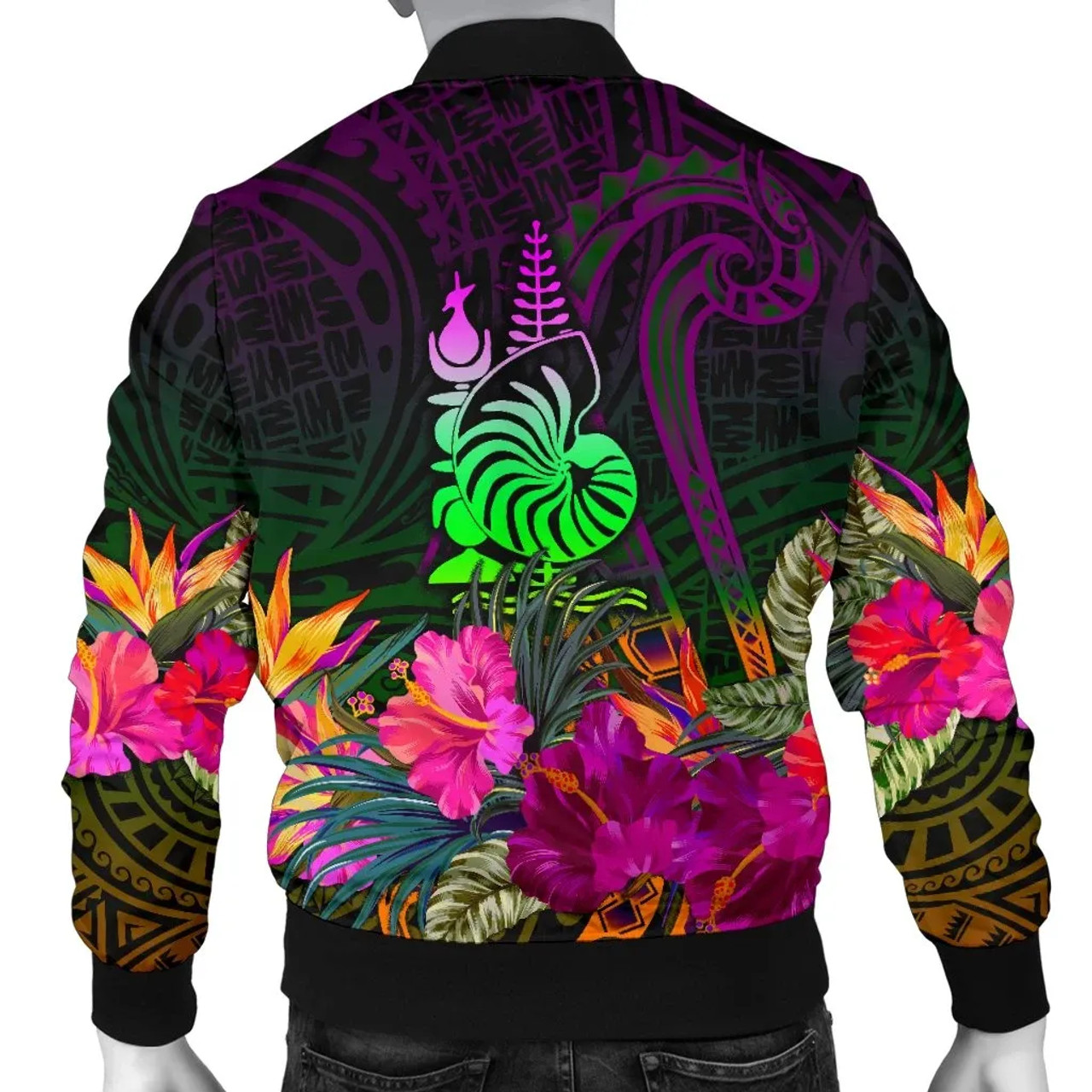 New Caledonia Polynesian Personalised Bomber Jacket - Summer Hibiscus 2