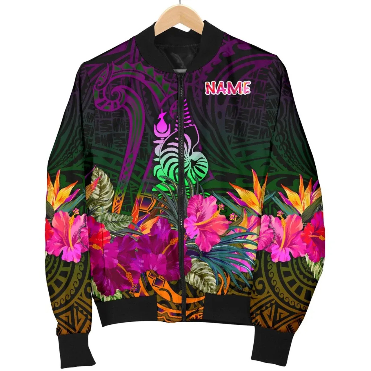 New Caledonia Polynesian Personalised Bomber Jacket - Summer Hibiscus 5