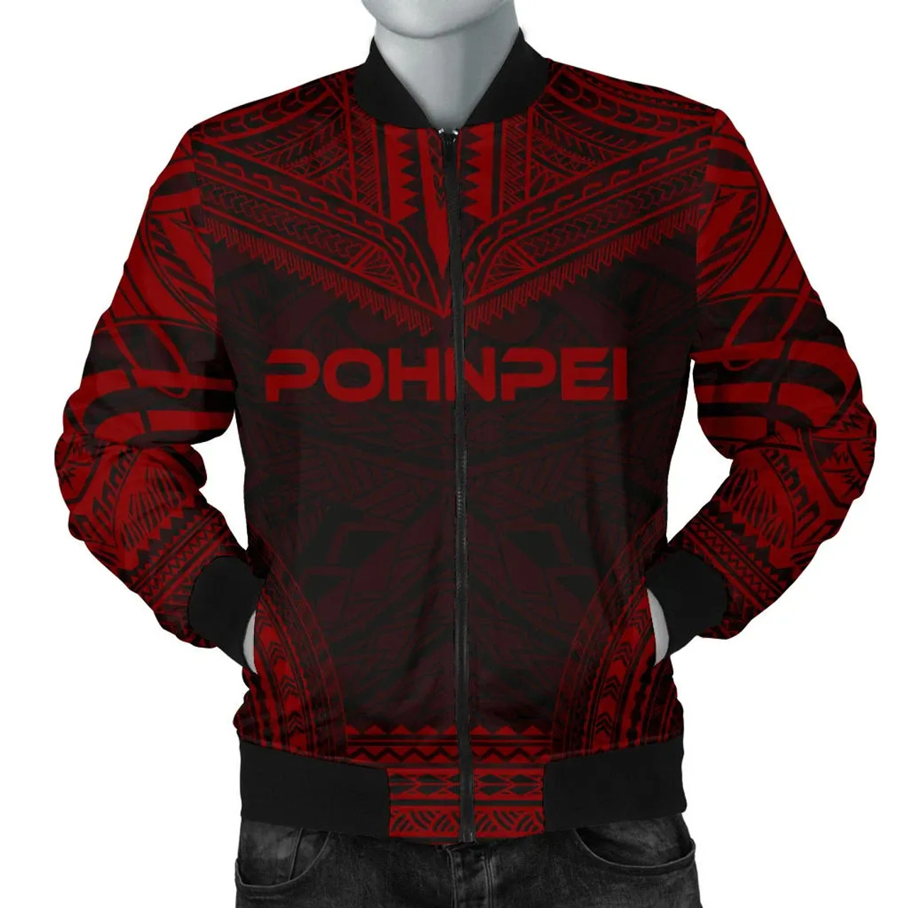 Pohnpei Polynesian Chief Bomber Jacket - Red Version 1