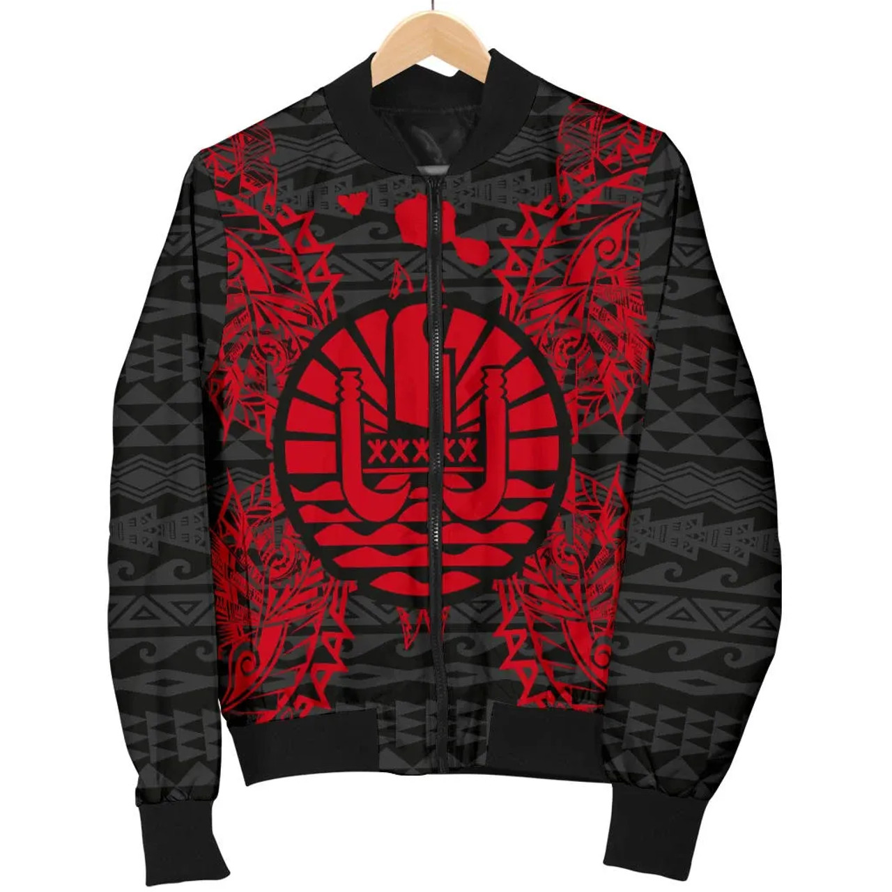 French Polynesia Polynesian Bomber Jacket Map Red 5