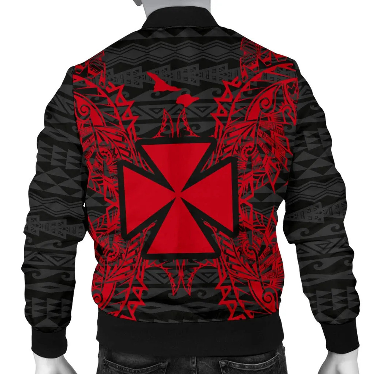 Wallis And Futuna Polynesian Bomber Jacket Map Red 2