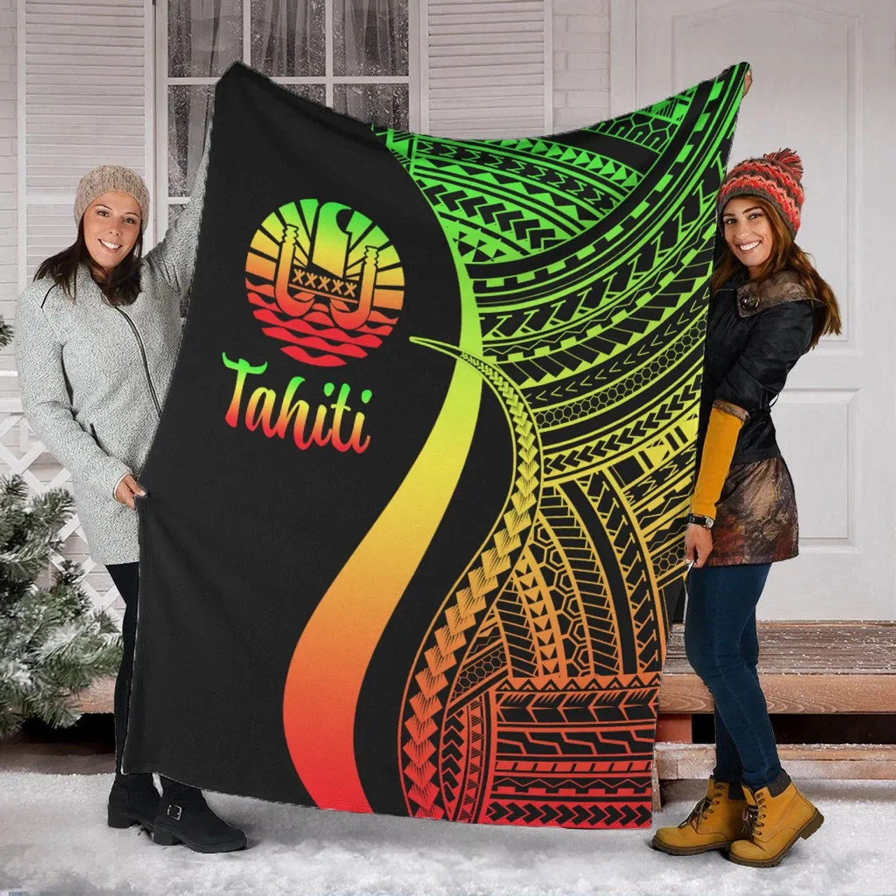 Tahiti Premium Blanket - Reggae Polynesian Tentacle Tribal Pattern 1