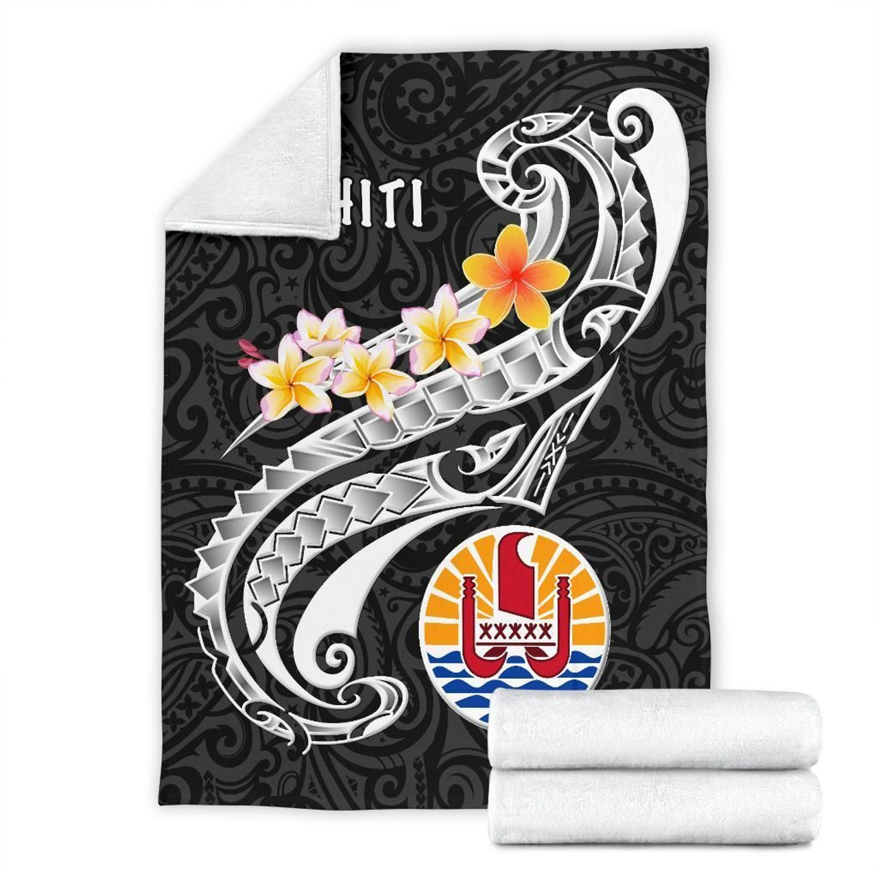 Tahiti Premium Blanket - Tahiti Seal Polynesian Patterns Plumeria (Black) 7