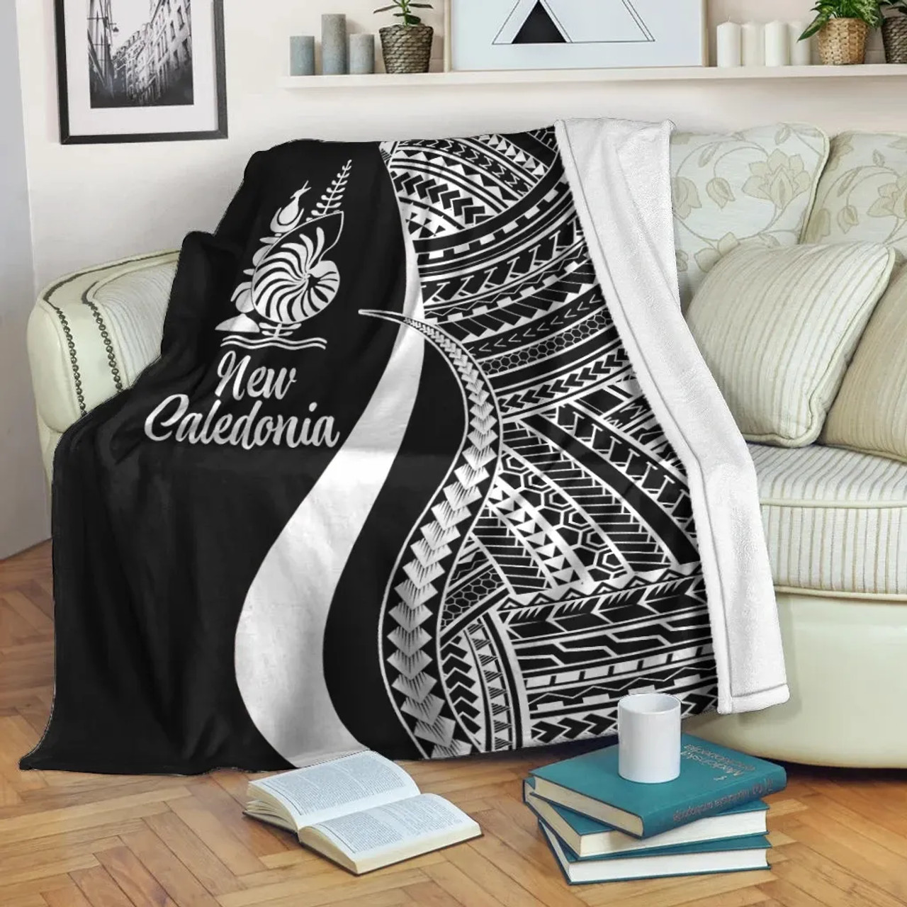 New Caledonia Premium Blanket - White Polynesian Tentacle Tribal Pattern Crest 2