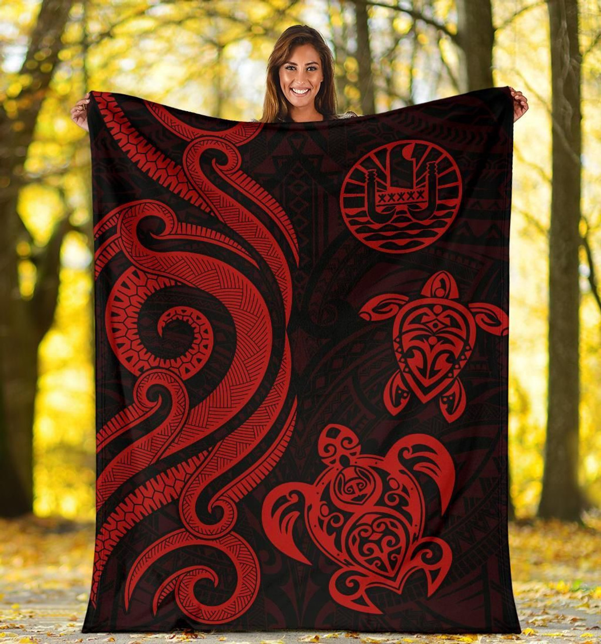 Tahiti Polynesian Premium Blanket - Red Tentacle Turtle 5