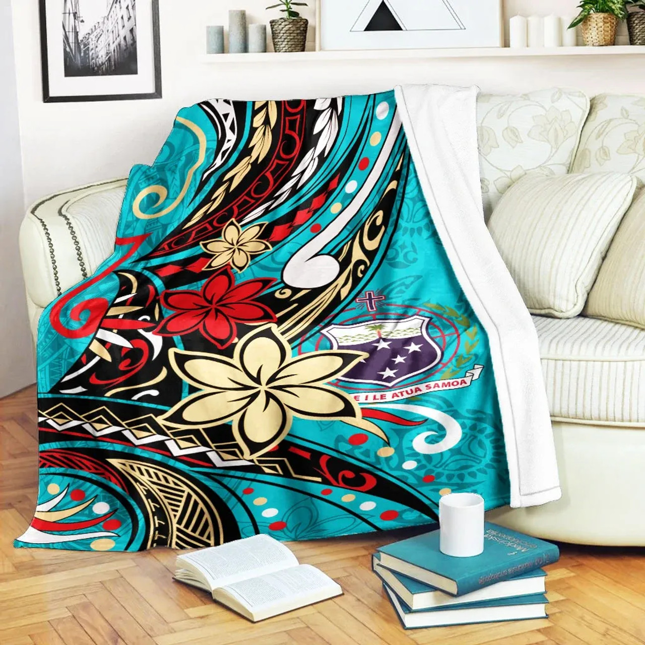 Samoa Premium Blanket - Tribal Flower With Special Turtles Blue Color 1