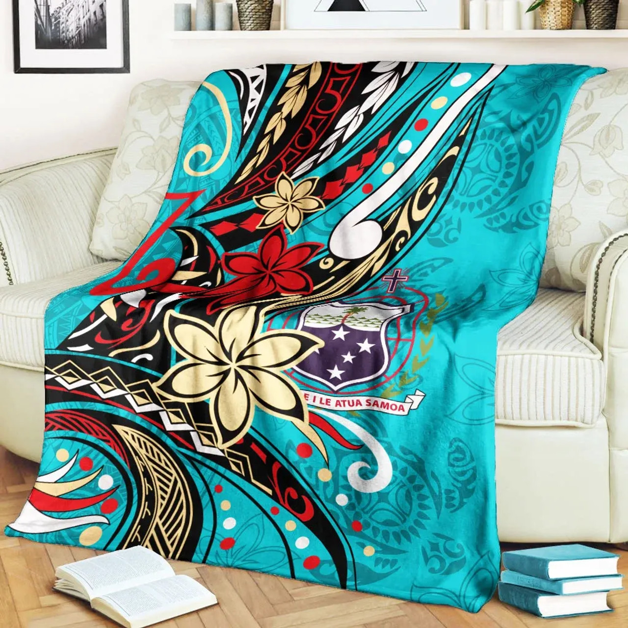 Samoa Premium Blanket - Tribal Flower With Special Turtles Blue Color 2