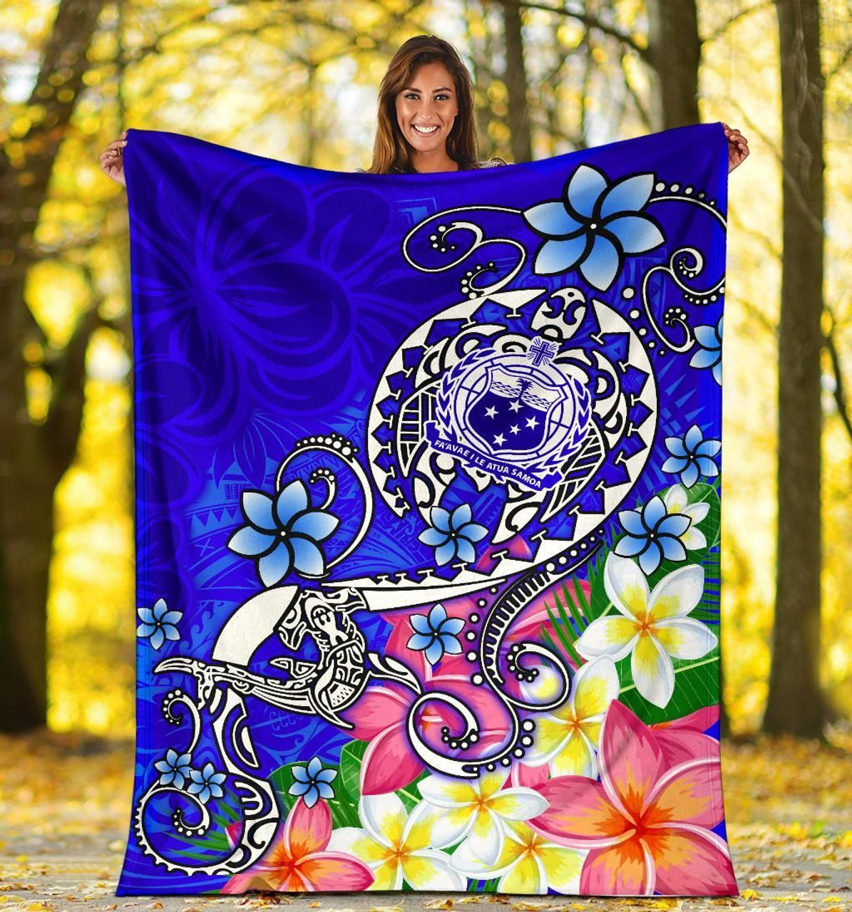 Samoa Premium Blanket - Turtle Plumeria (Blue) 5