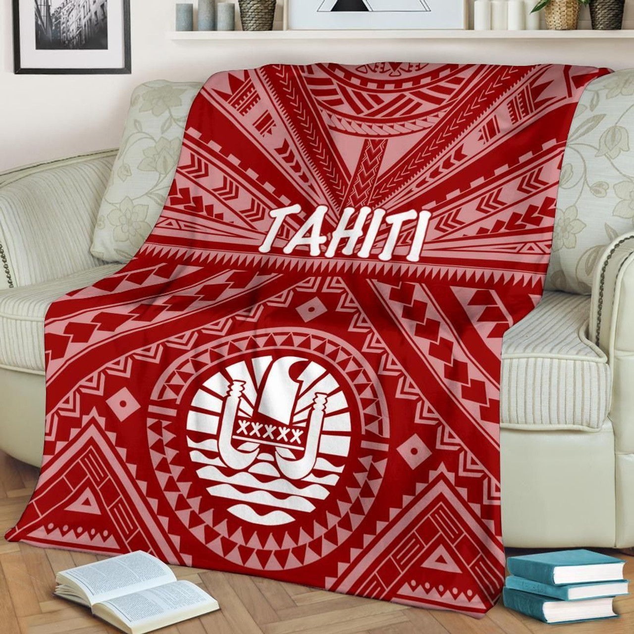 Tahiti Premium Blanket - Tahiti Seal In Polynesian Tattoo Style (Red) 2