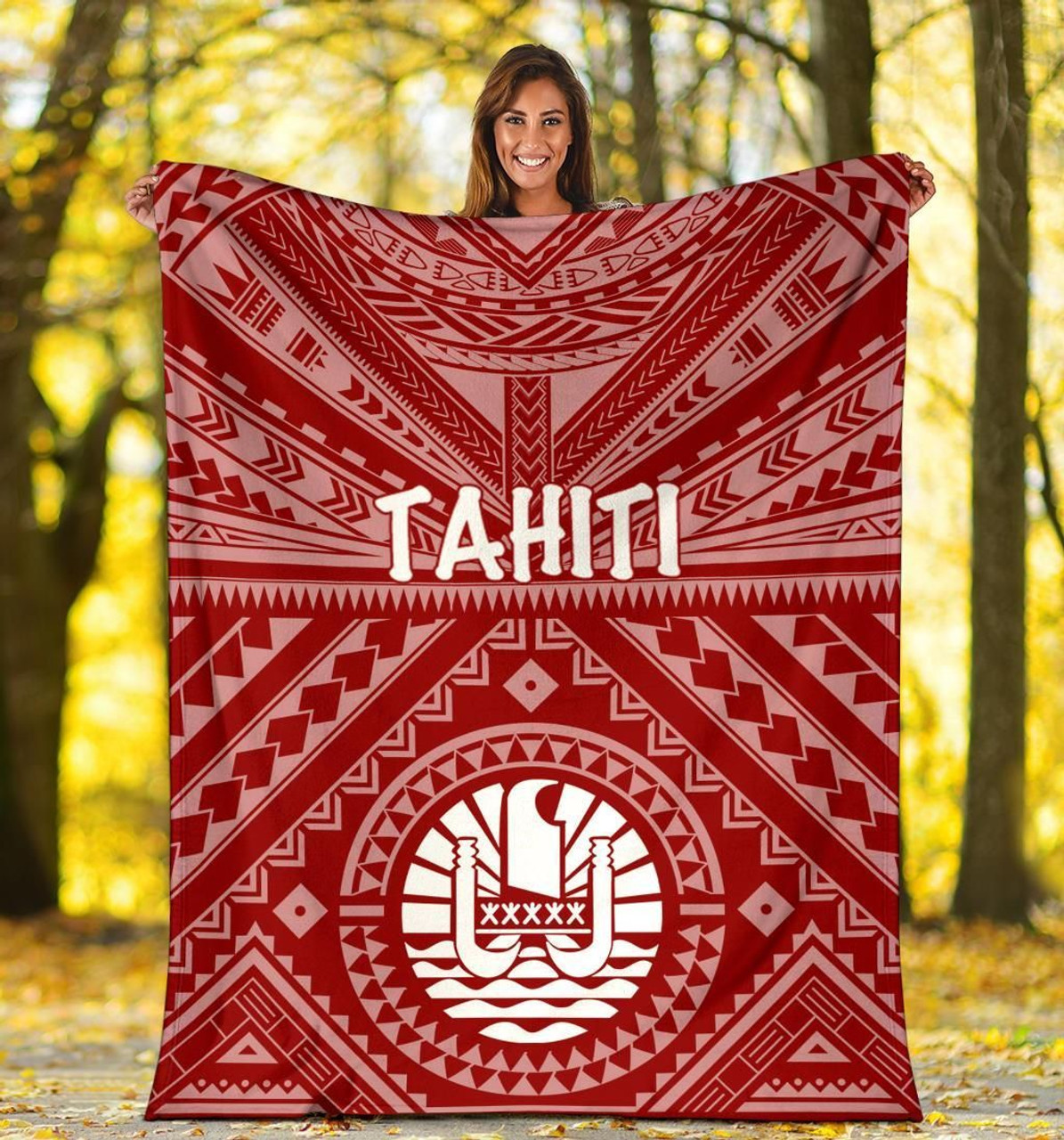 Tahiti Premium Blanket - Tahiti Seal In Polynesian Tattoo Style (Red) 5