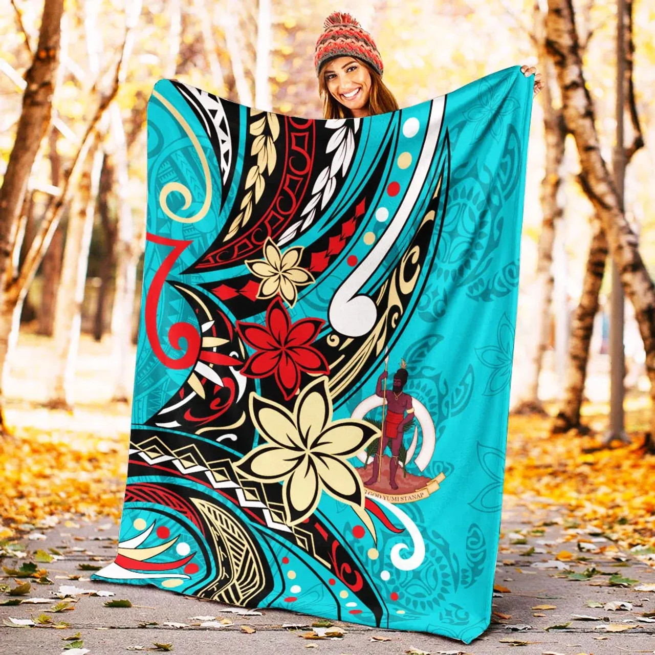 Vanuatu Premium Blanket - Tribal Flower With Special Turtles Blue Color 4