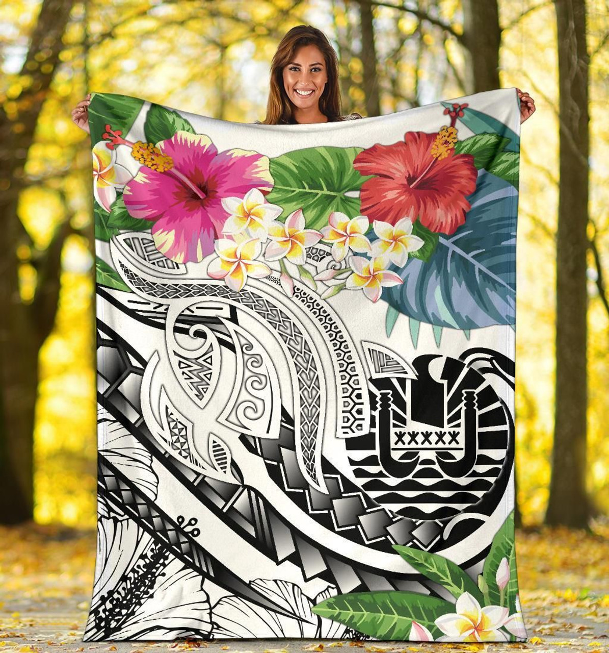 Tahiti Polynesian Premium Blanket - Summer Plumeria (White) 5