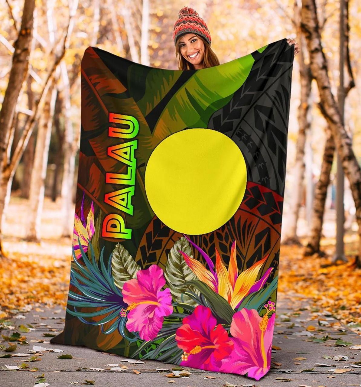 Palau Polynesian Premium Blanket -  Hibiscus and Banana Leaves 4