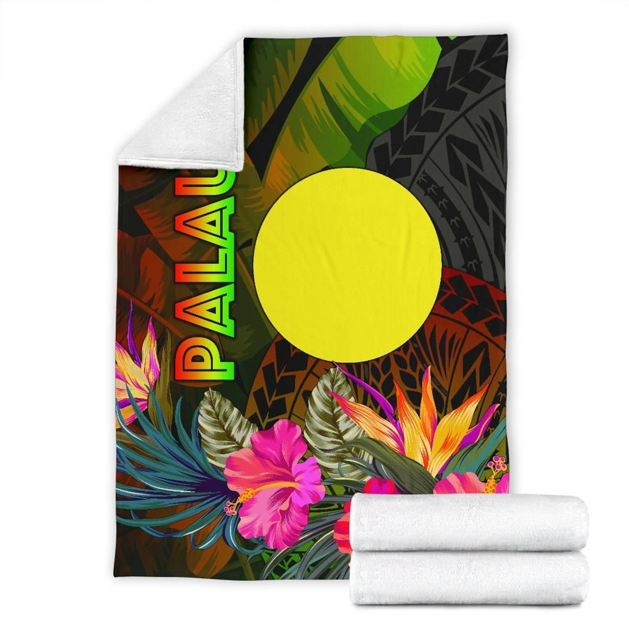 Palau Polynesian Premium Blanket -  Hibiscus and Banana Leaves 7