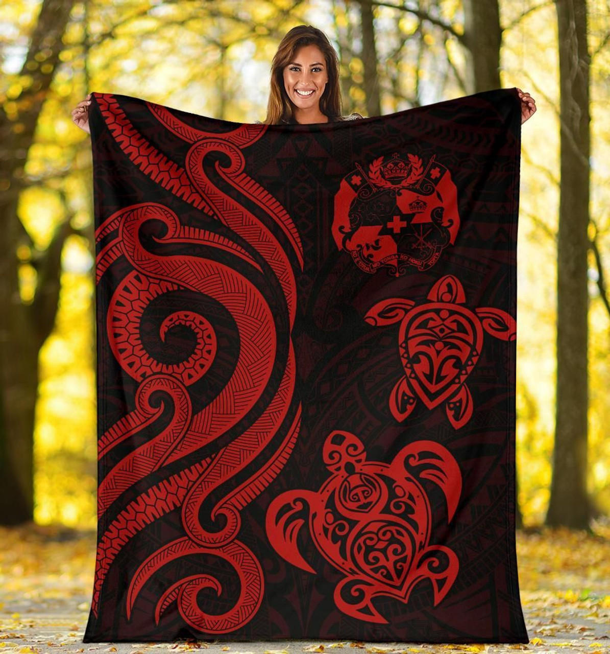 Tonga Polynesian Premium Blanket - Red Tentacle Turtle 5