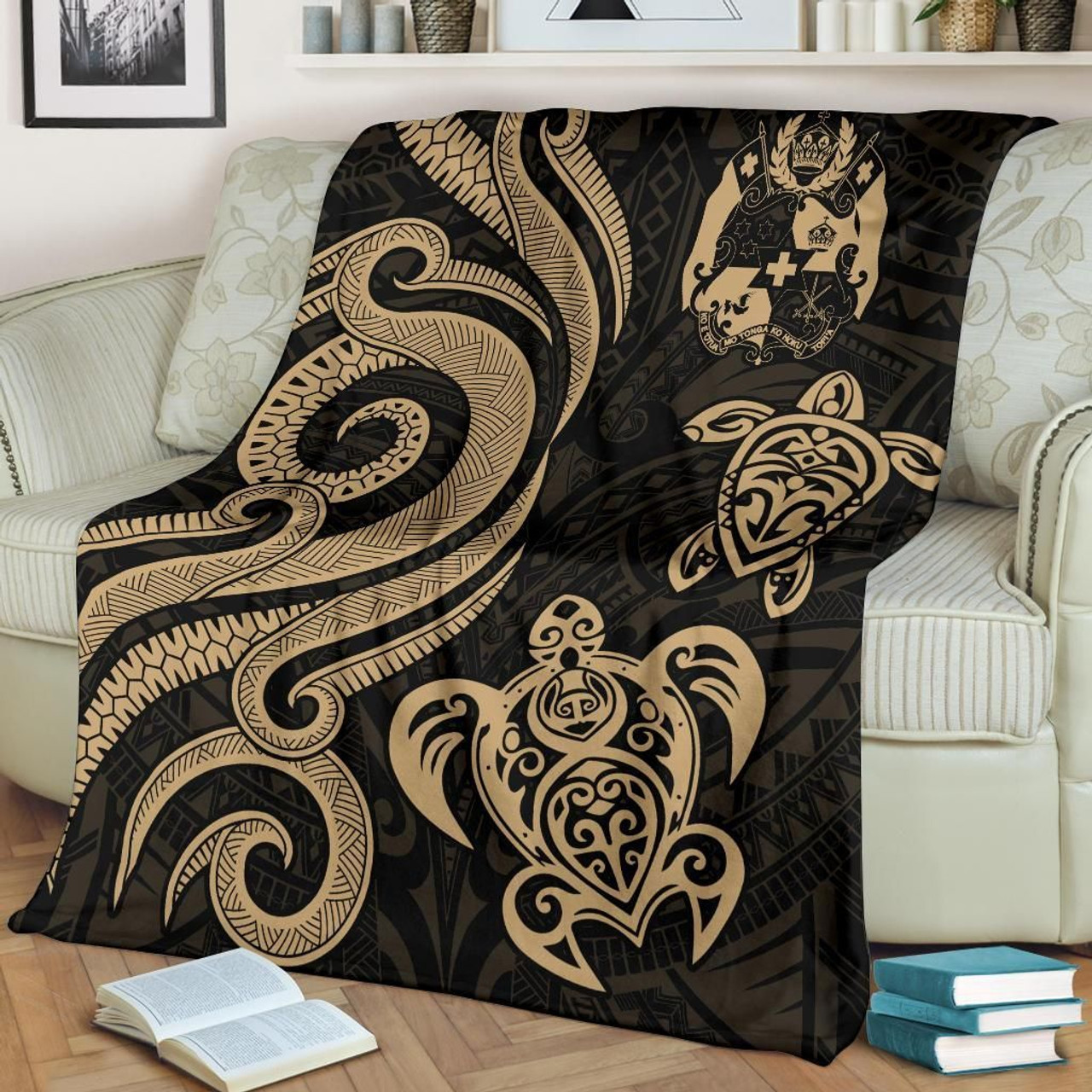 Tonga Polynesian Premium Blanket - Gold Tentacle Turtle 2