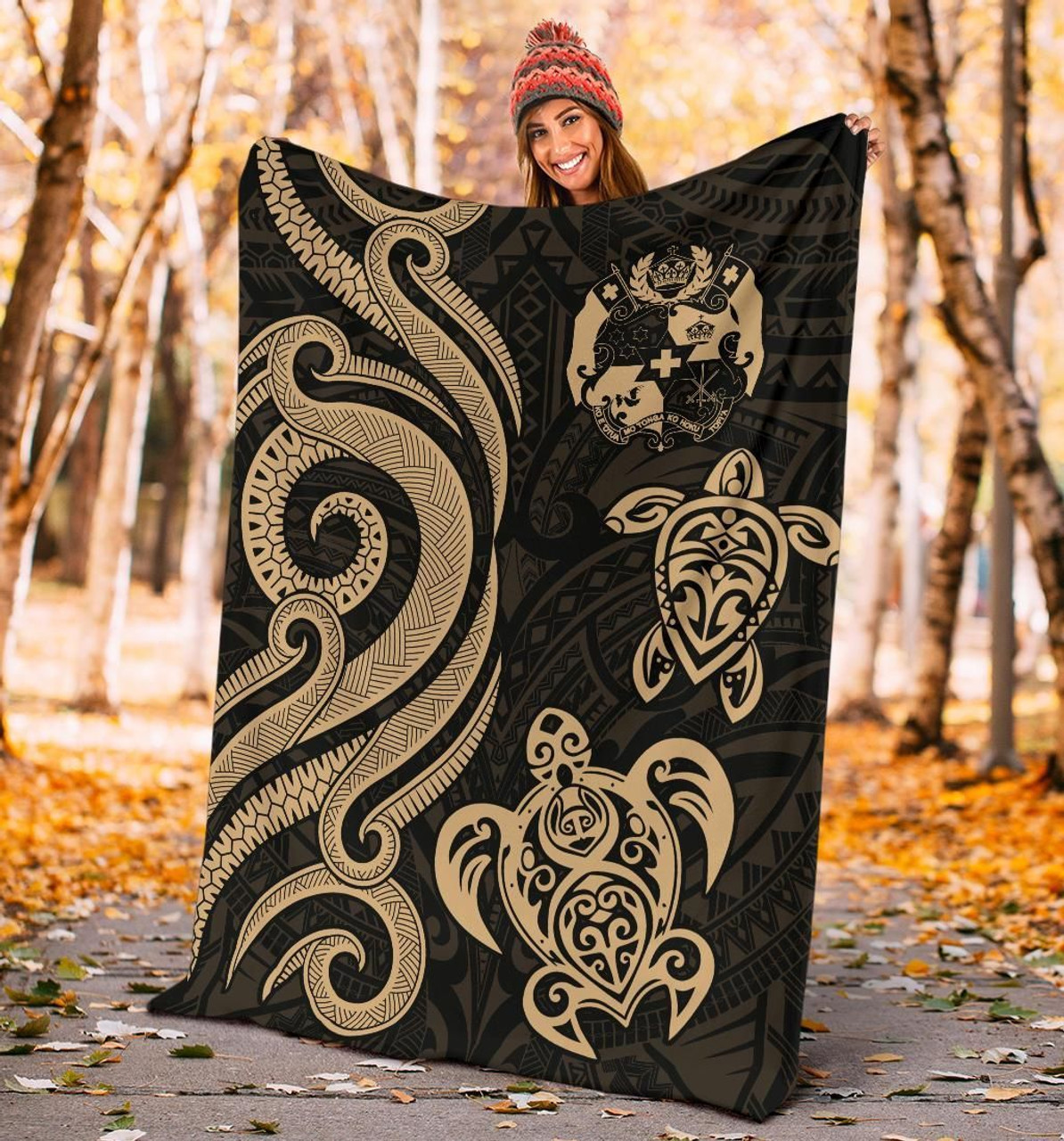 Tonga Polynesian Premium Blanket - Gold Tentacle Turtle 4