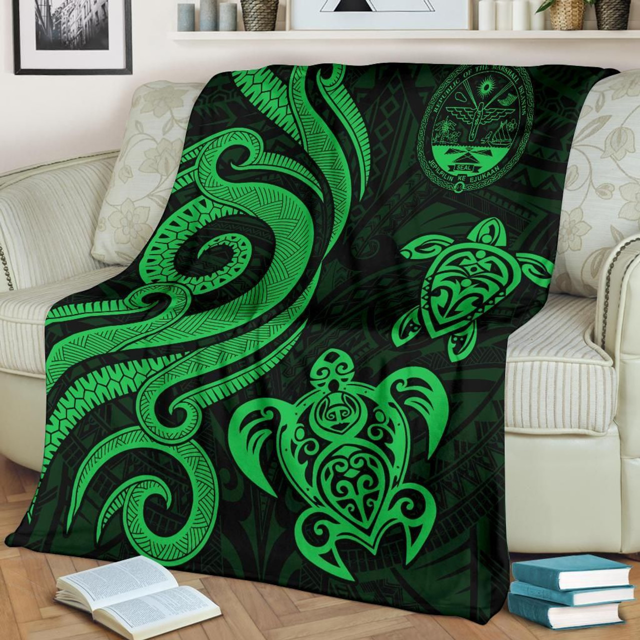 Marshall Islands Premium Blanket - Tentacle Turtle Green 2