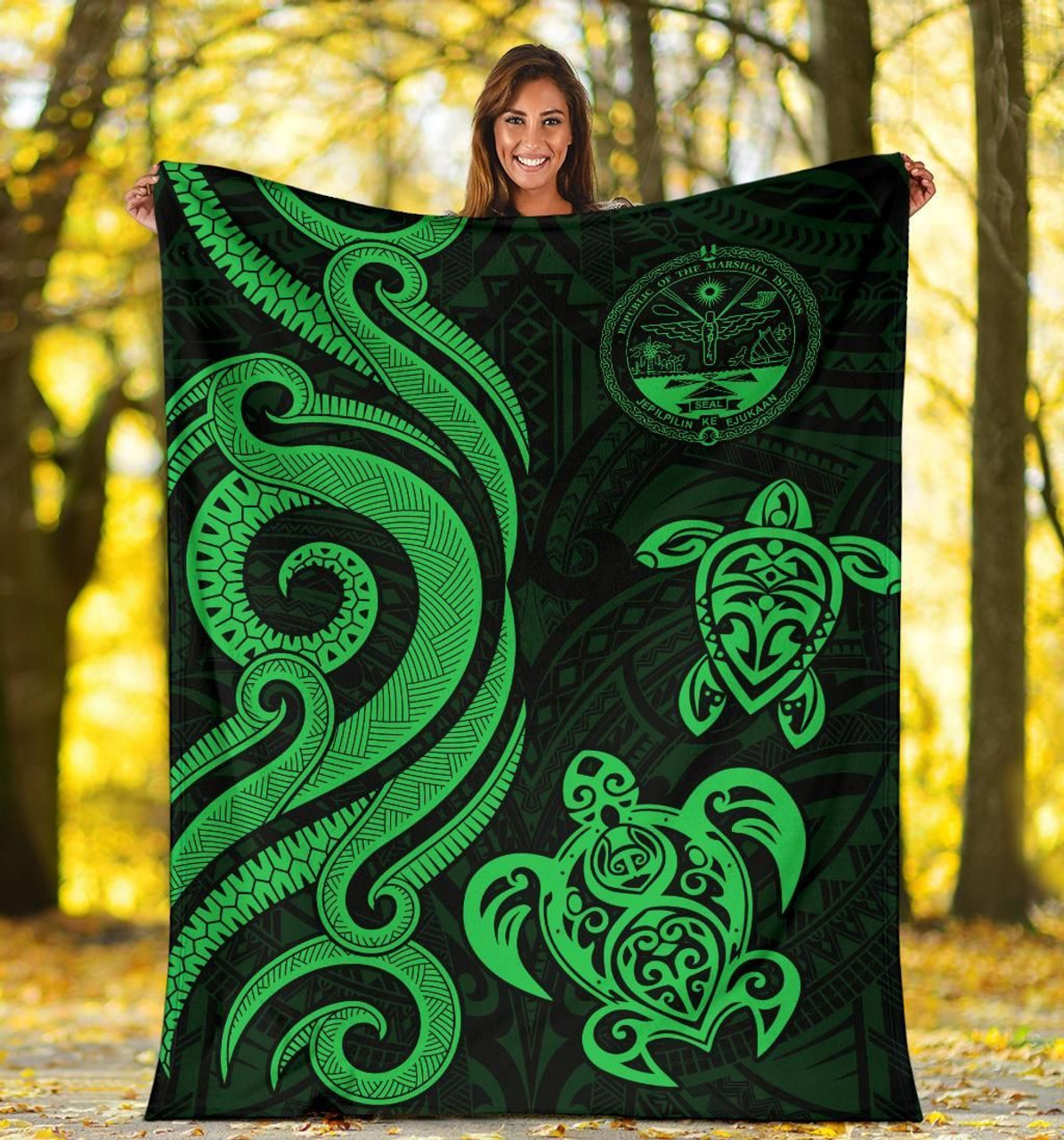 Marshall Islands Premium Blanket - Tentacle Turtle Green 5