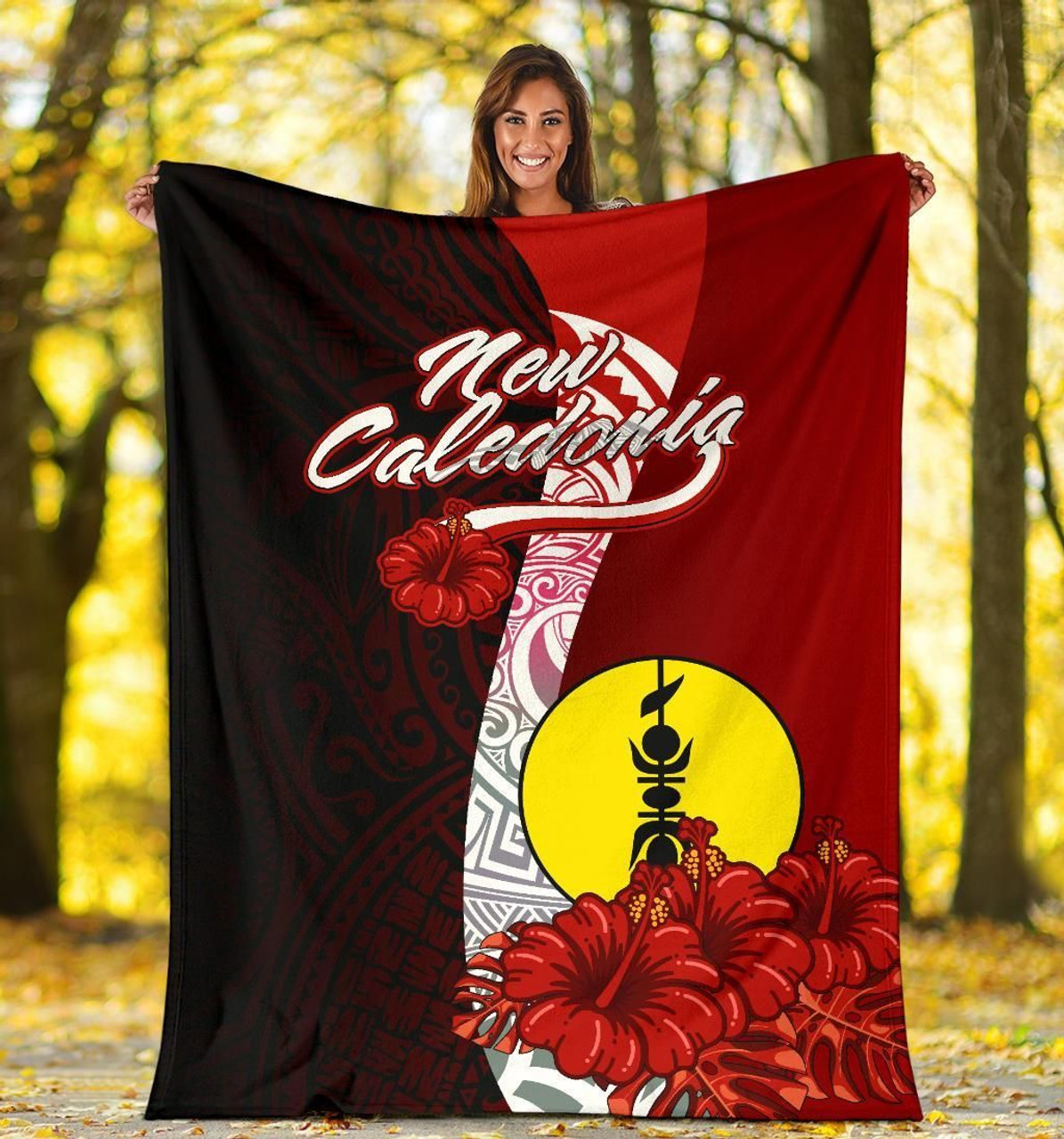 New Caledonia Polynesian Premium Blanket - Coat Of Arm With Hibiscus 6