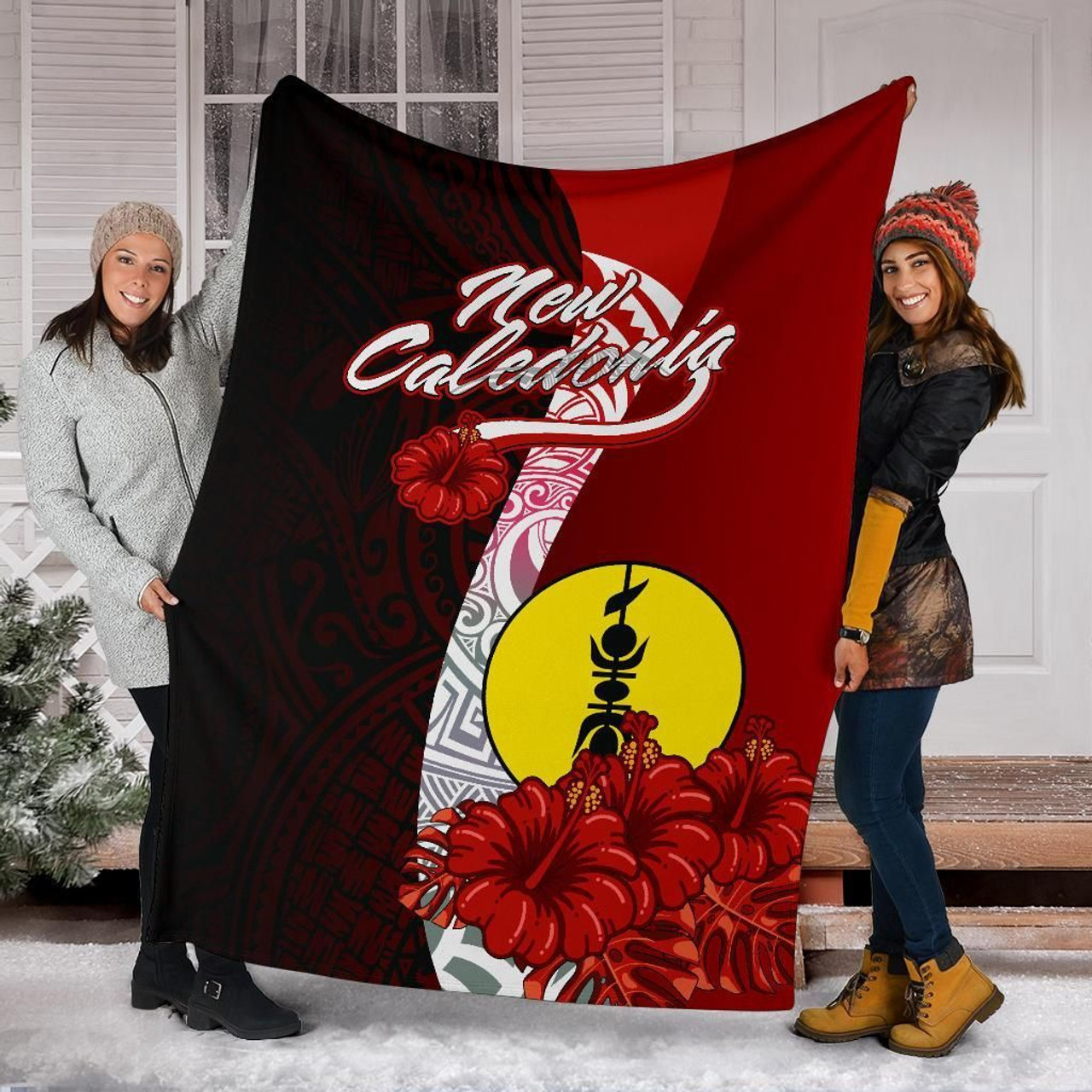 New Caledonia Polynesian Premium Blanket - Coat Of Arm With Hibiscus 7