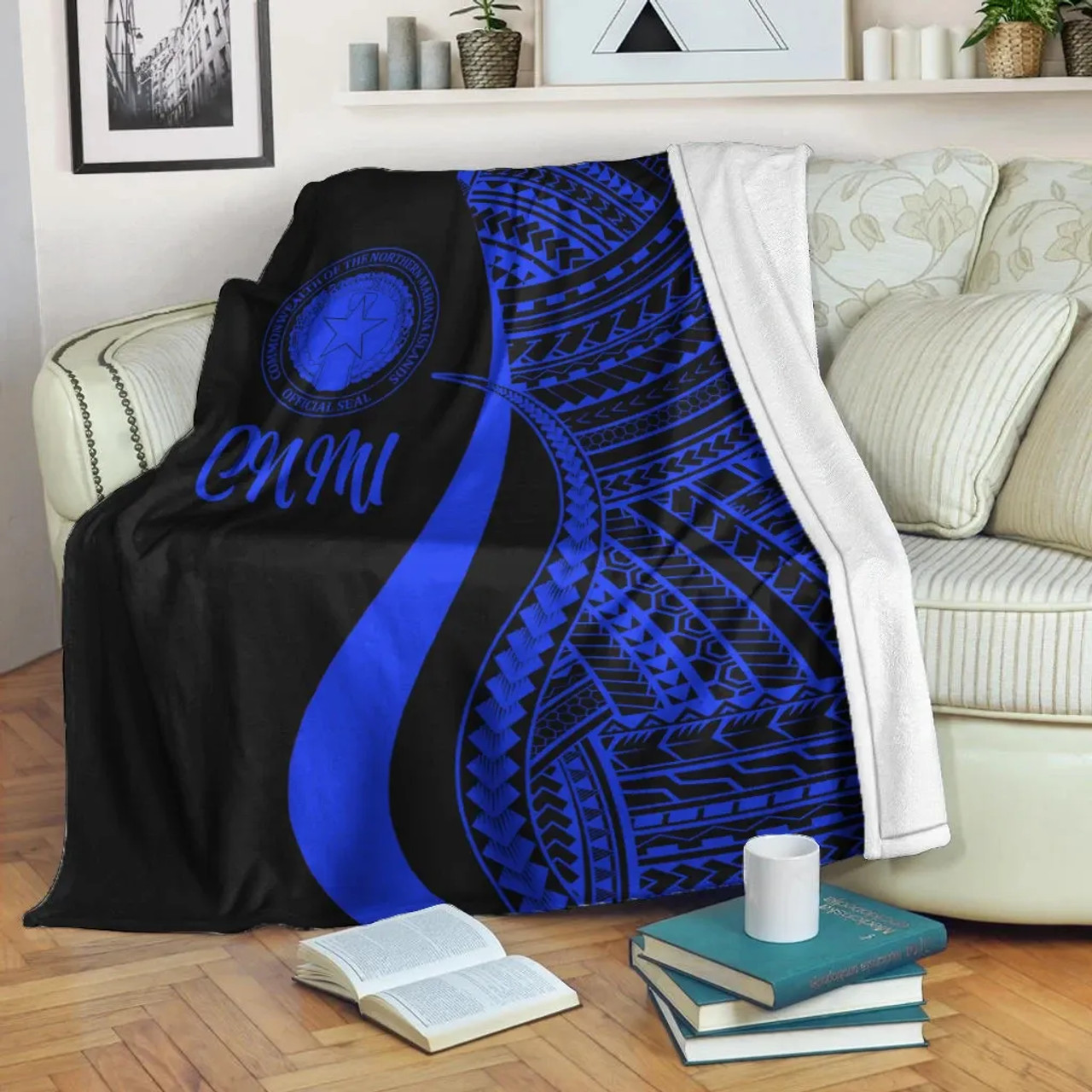 Northern Mariana Islands Premium Blanket - Blue Polynesian Tentacle Tribal Pattern 3