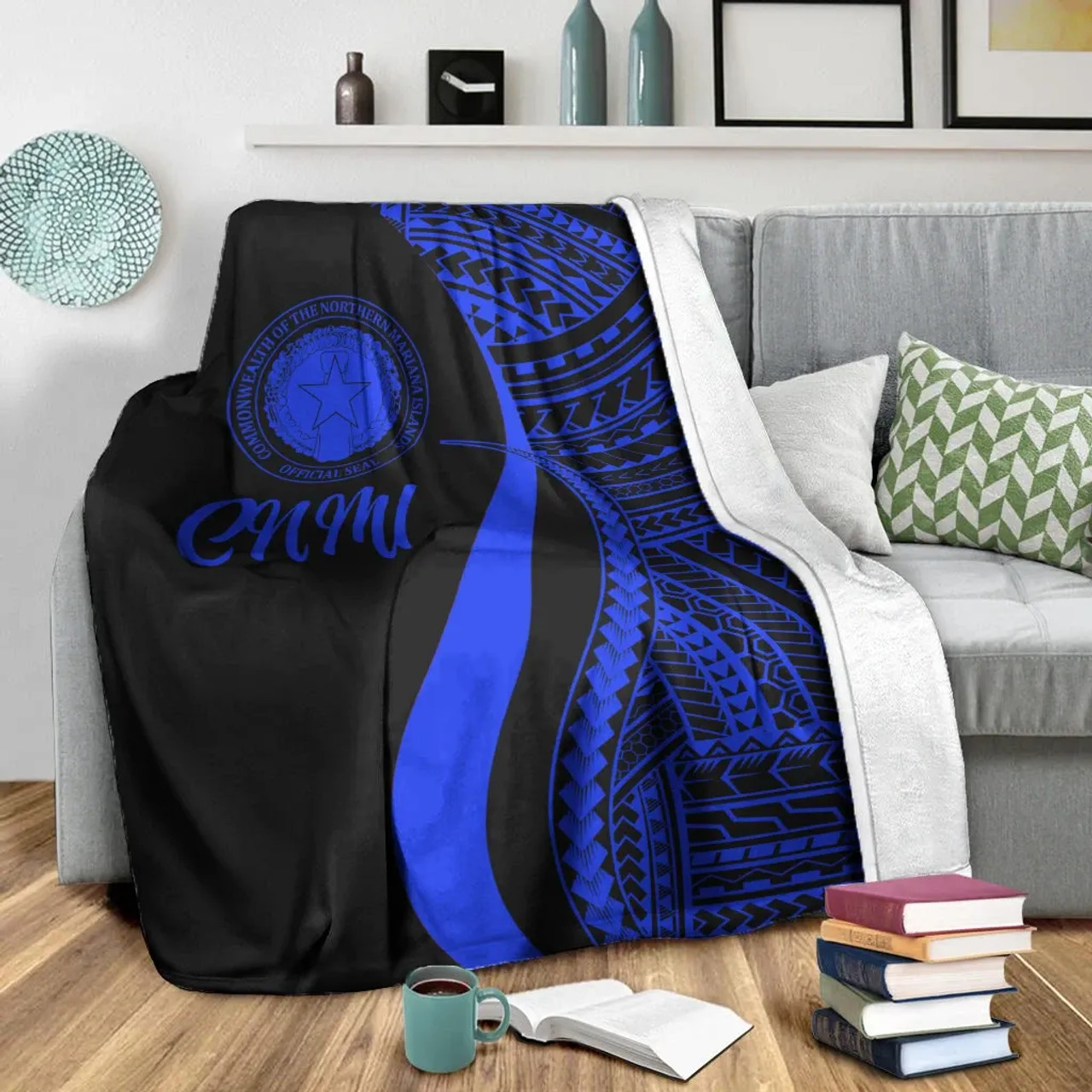 Northern Mariana Islands Premium Blanket - Blue Polynesian Tentacle Tribal Pattern 4