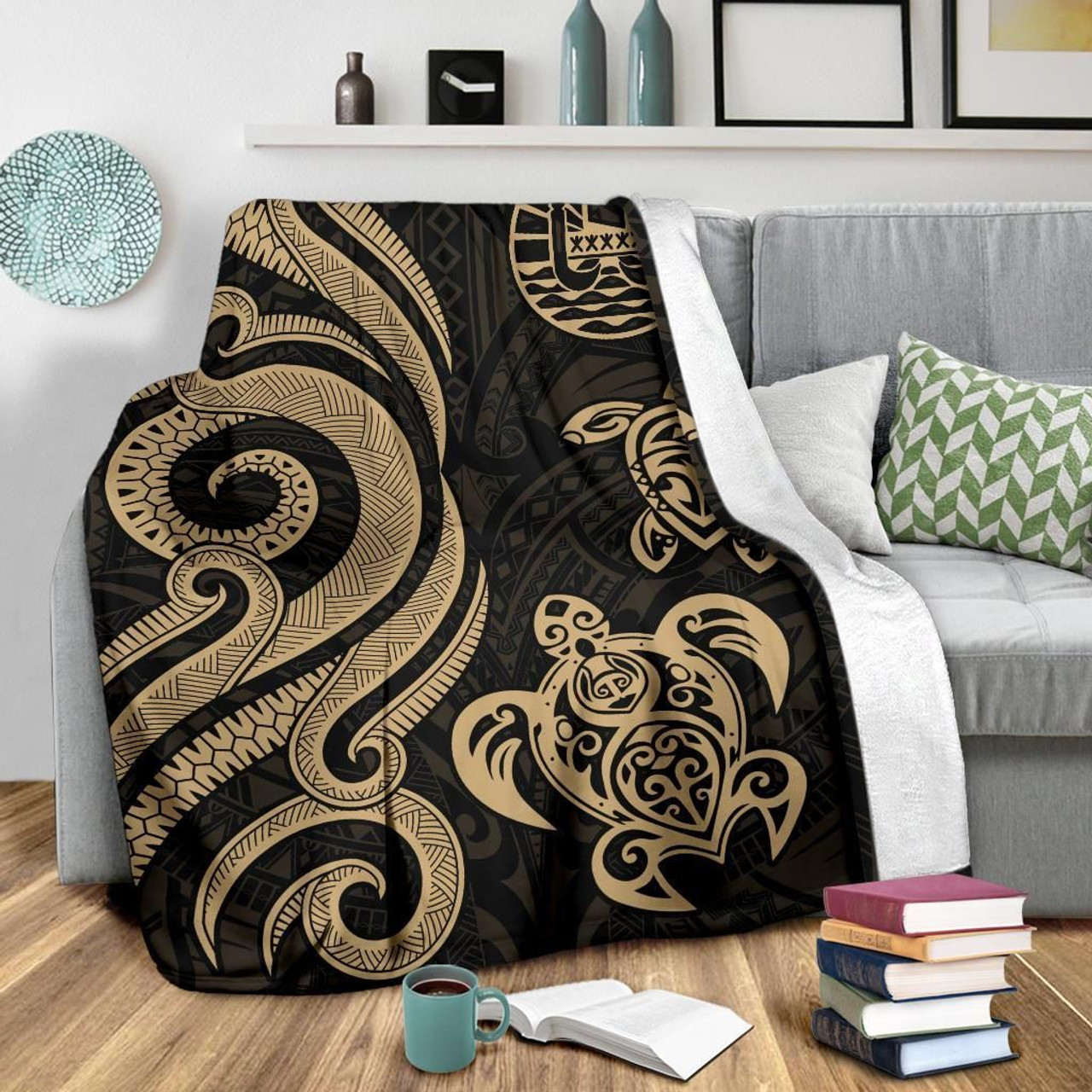 Tahiti Polynesian Premium Blanket - Gold Tentacle Turtle 3