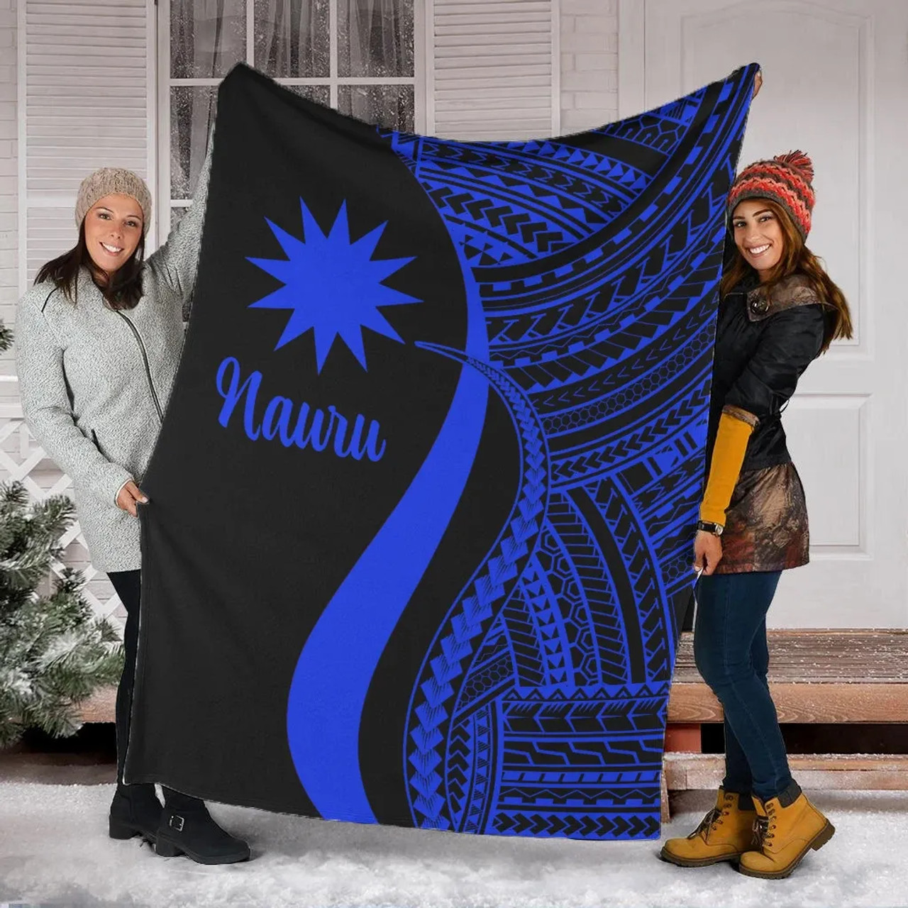 Nauru Premium Blanket - Blue Polynesian Tentacle Tribal Pattern 1