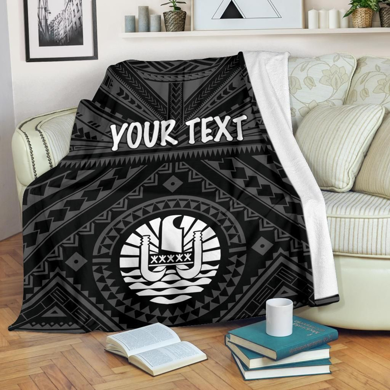 Tahiti Personalised Premium Blanket - Tahiti Seal In Polynesian Tattoo Style (Black) 6