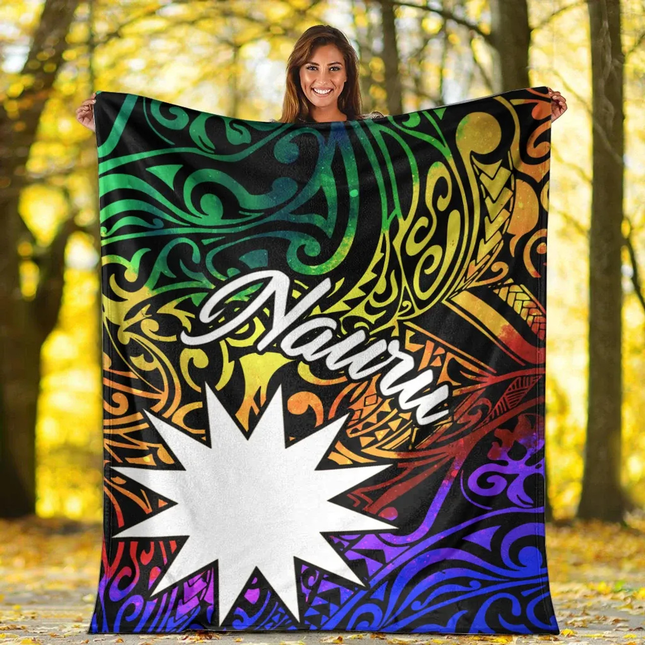 Nauru Premium Blanket - Rainbow Polynesian Pattern 2
