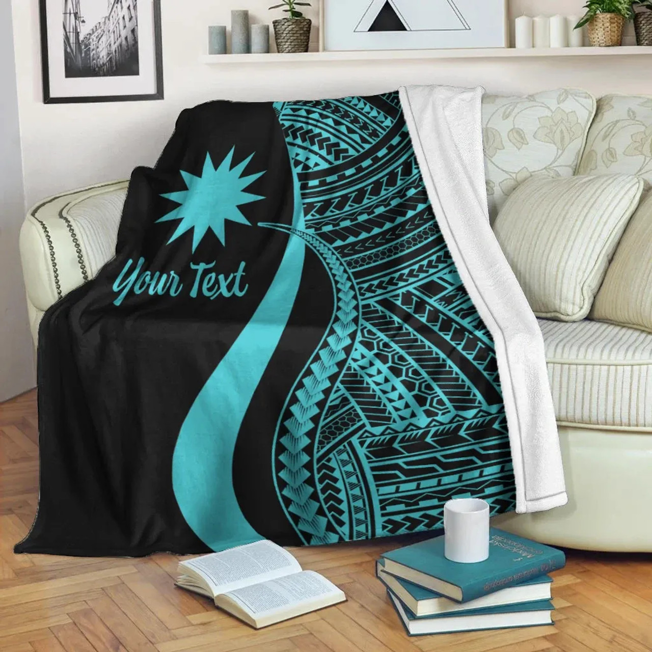 Nauru Custom Personalised Premium Blanket - Turquoise Polynesian Tentacle Tribal Pattern 2