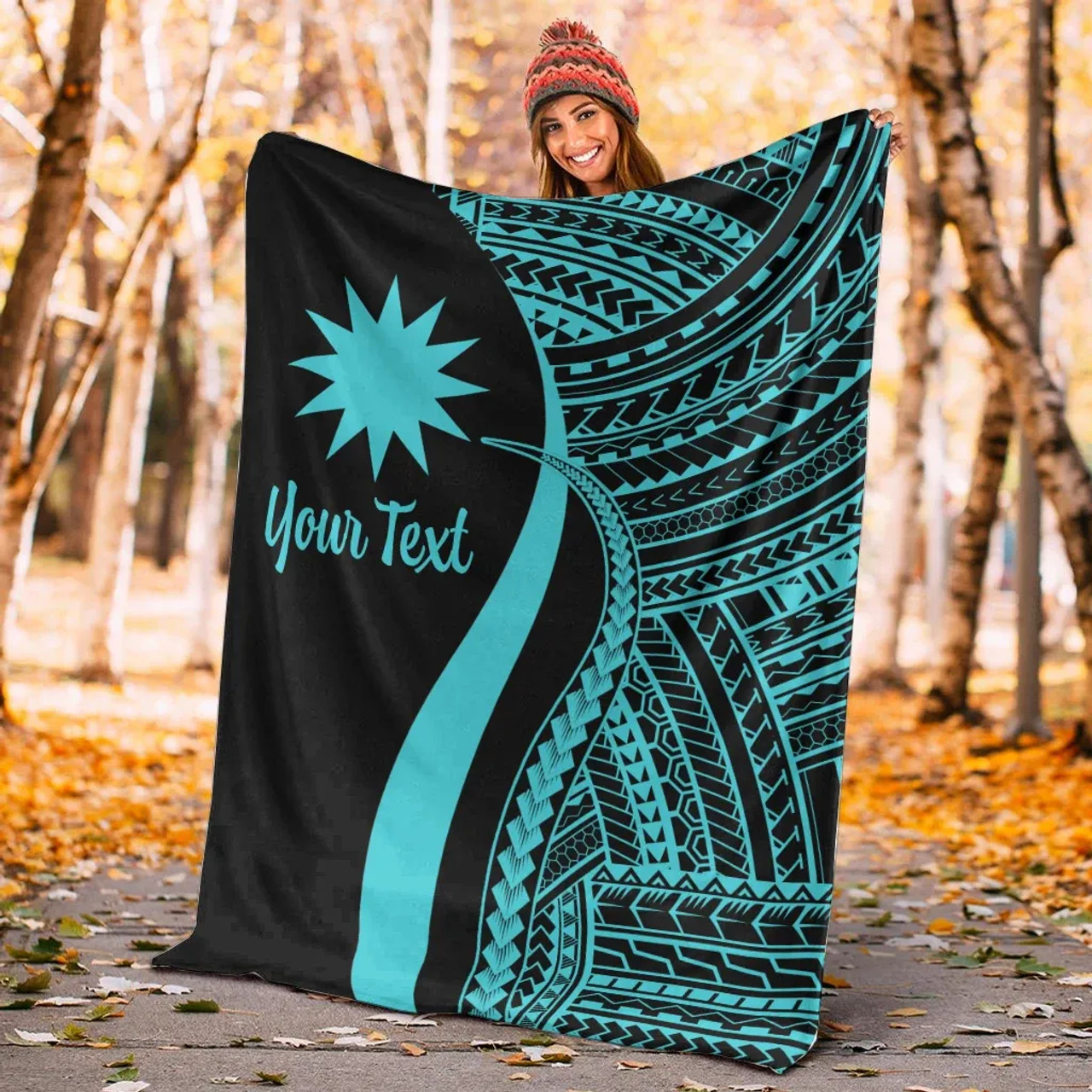 Nauru Custom Personalised Premium Blanket - Turquoise Polynesian Tentacle Tribal Pattern 5