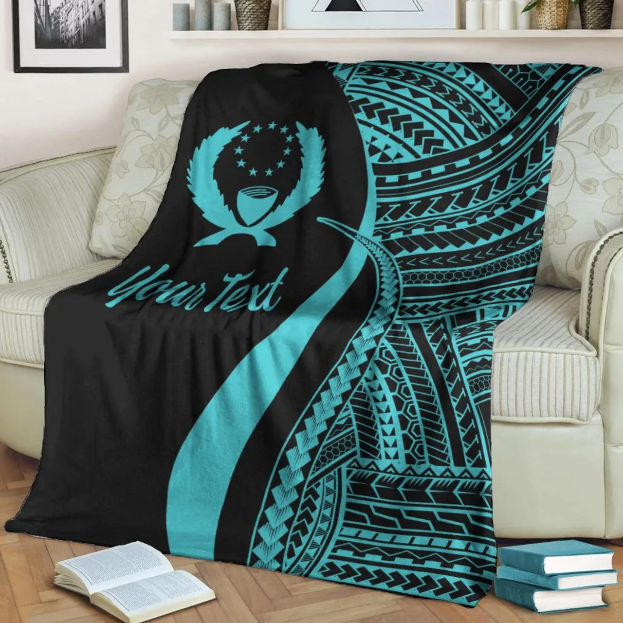 Pohnpei Custom Personalised Premium Blanket - Turquoise Polynesian Tentacle Tribal Pattern 2