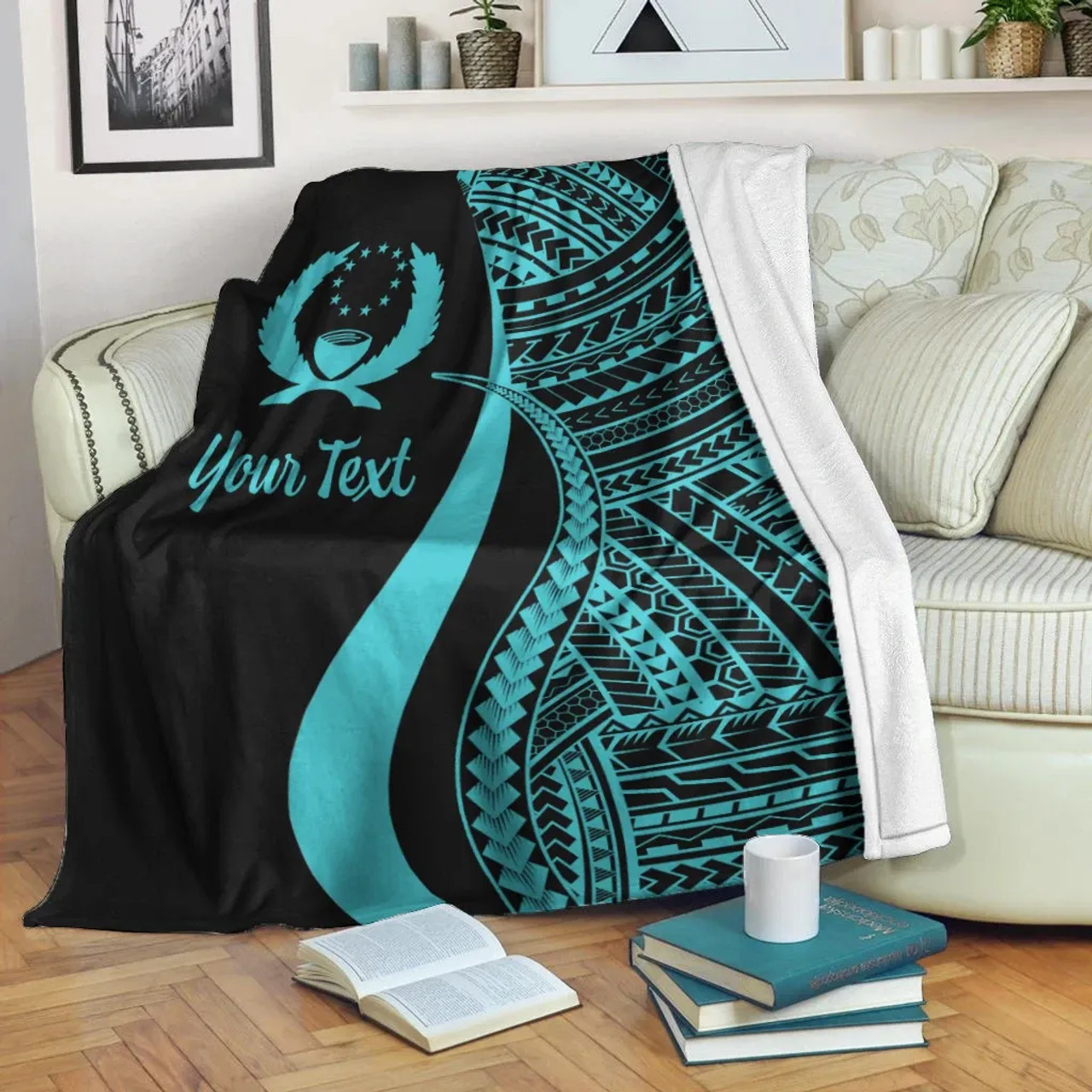 Pohnpei Custom Personalised Premium Blanket - Turquoise Polynesian Tentacle Tribal Pattern 3