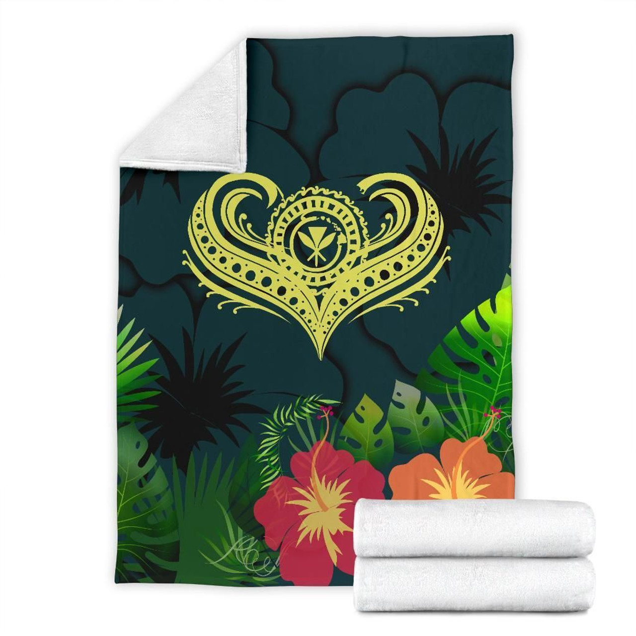 Polynesian Hawaii Kanaka Maoli Premium Blanket - Heart with Hibiscus 7