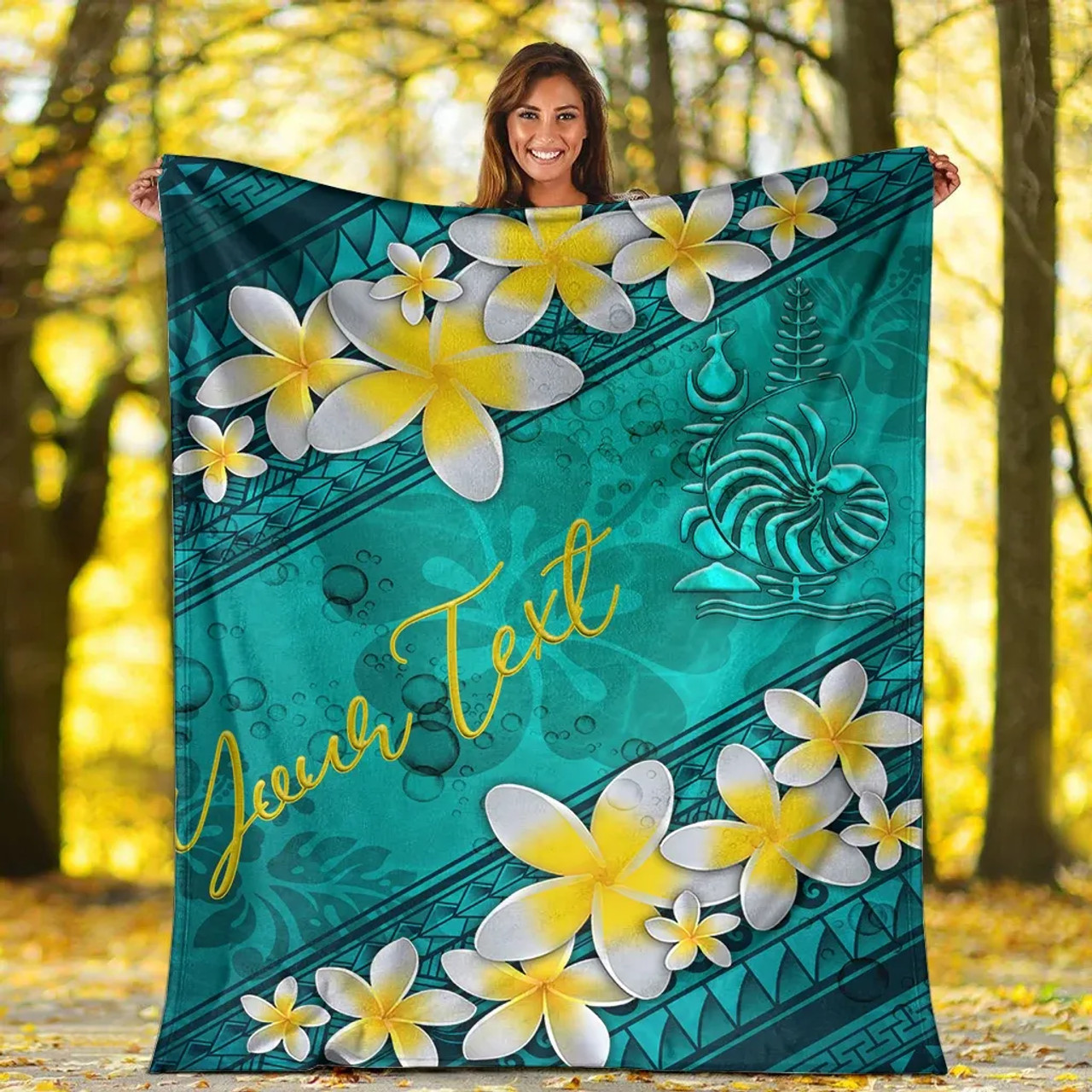 New Caledonia Polynesian Custom Personalised Blanket - Plumeria With Blue Ocean 6