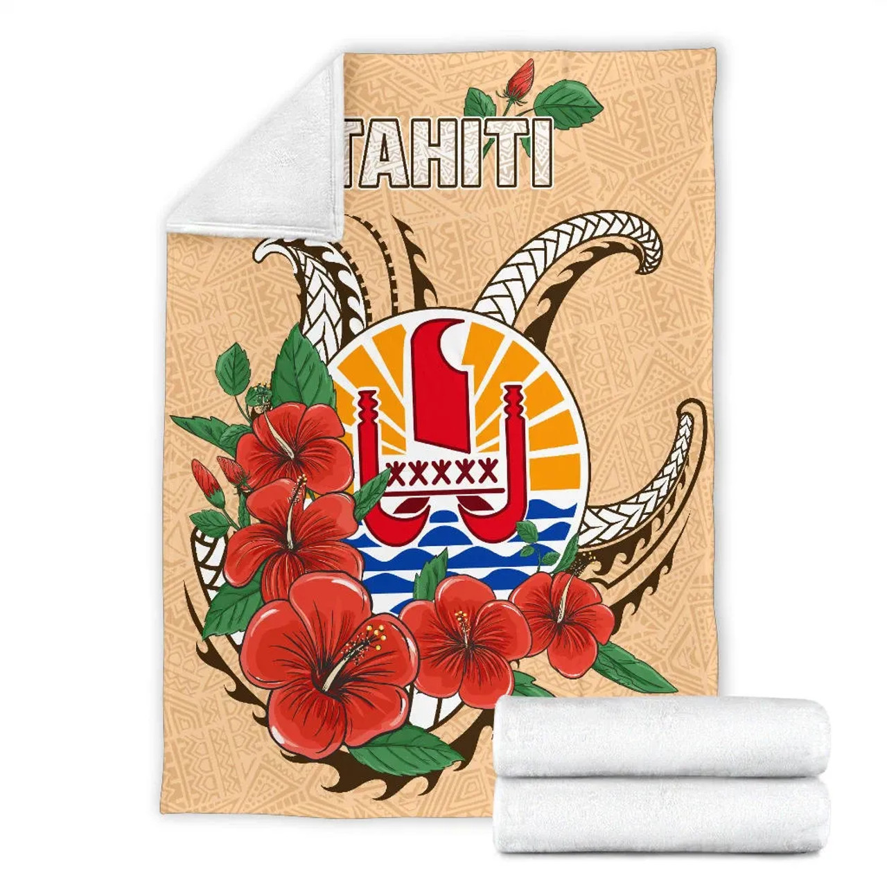 Tahiti Polynesian Premium Blanket - Hibiscus Coat of Arm Beige 6