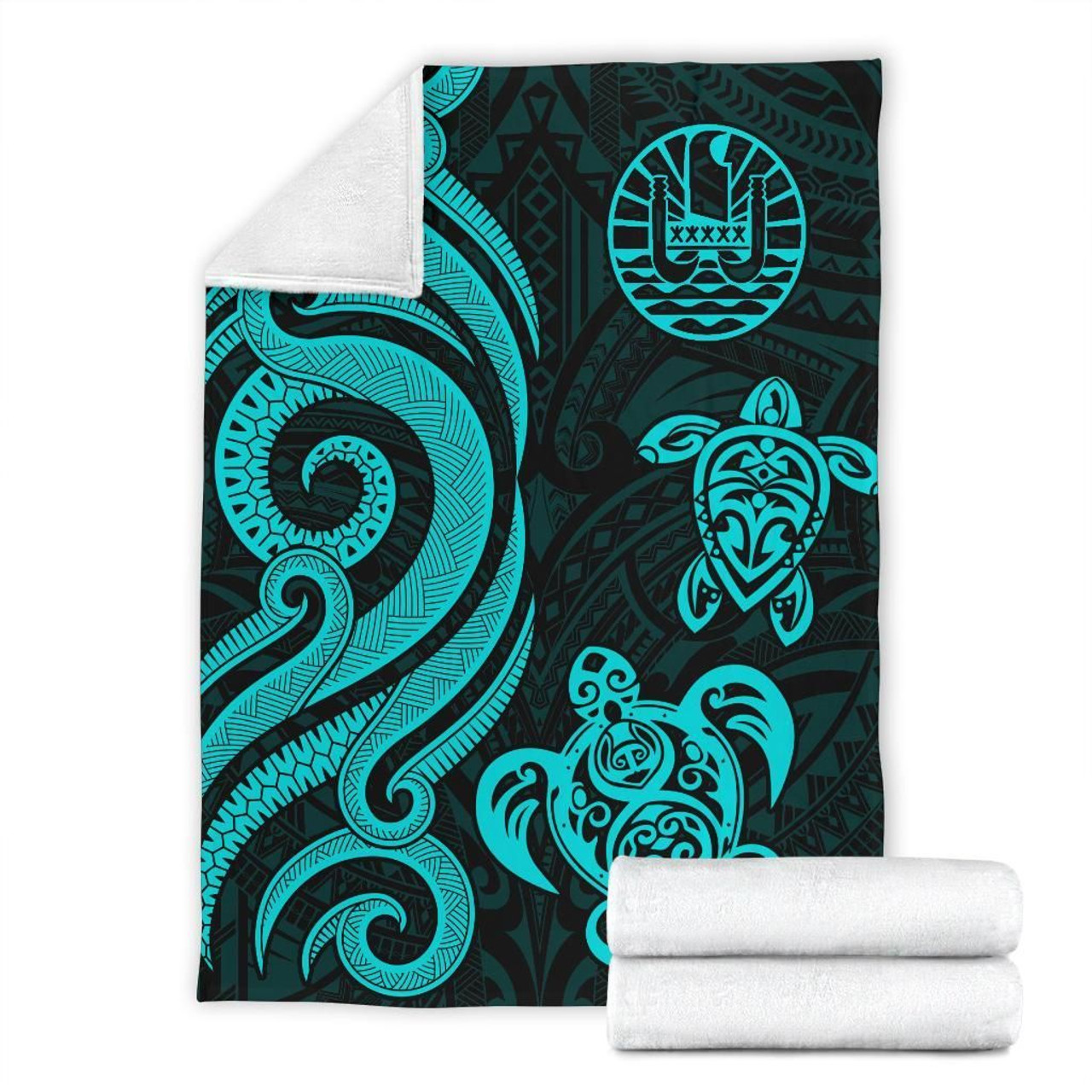 Tahiti Polynesian Premium Blanket - Turquoise Tentacle Turtle 7