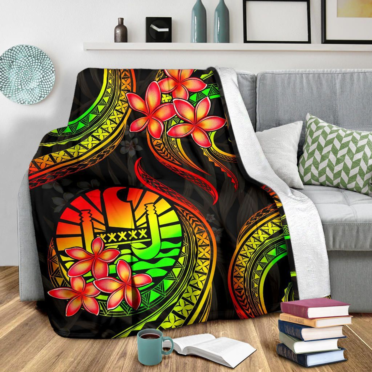 Tahiti Polynesian Premium Blanket - Reggae Plumeria 3
