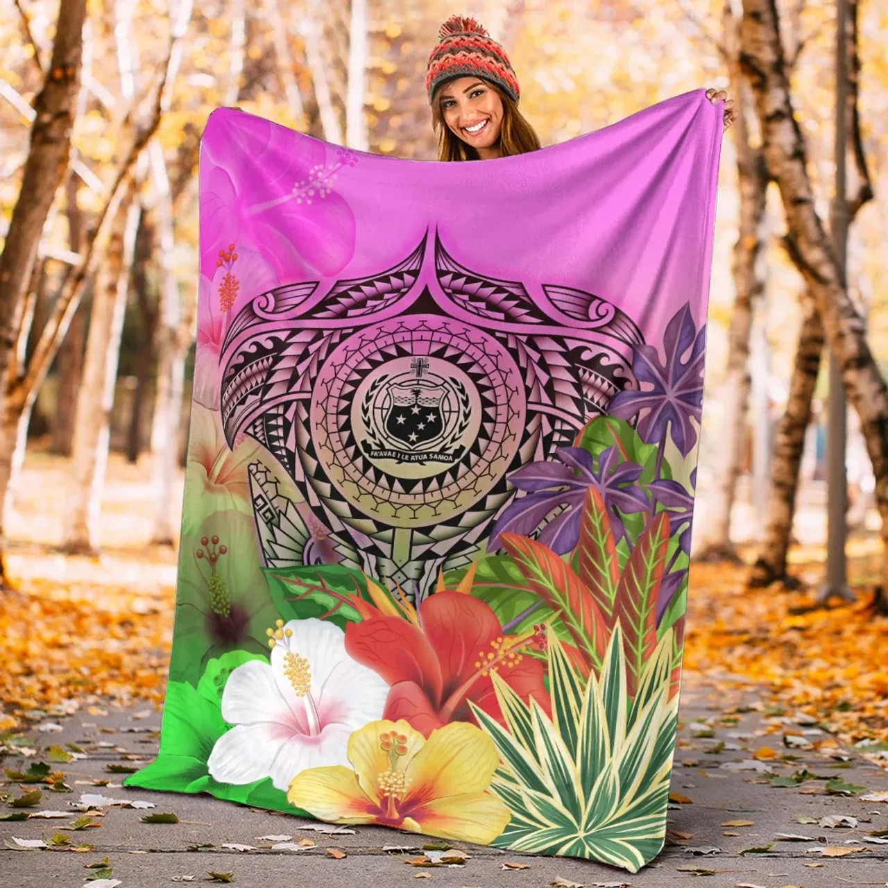 Samoa Premium Blanket - Manta Ray Tropical Flowers 4