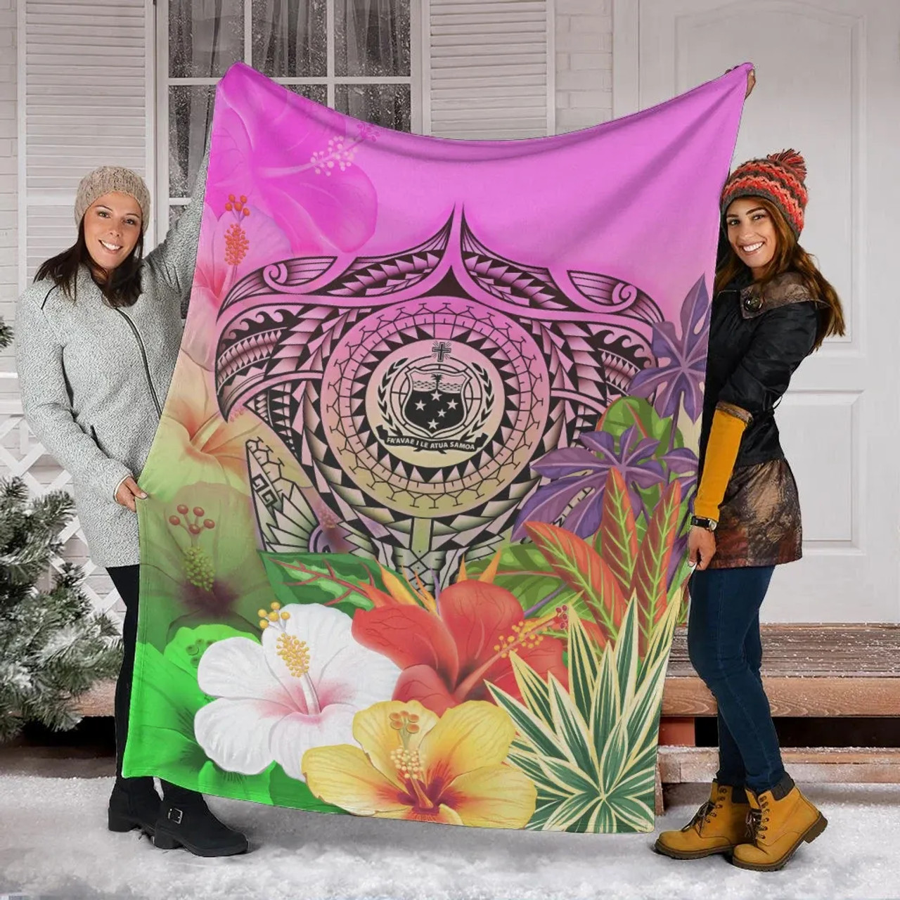 Samoa Premium Blanket - Manta Ray Tropical Flowers 6