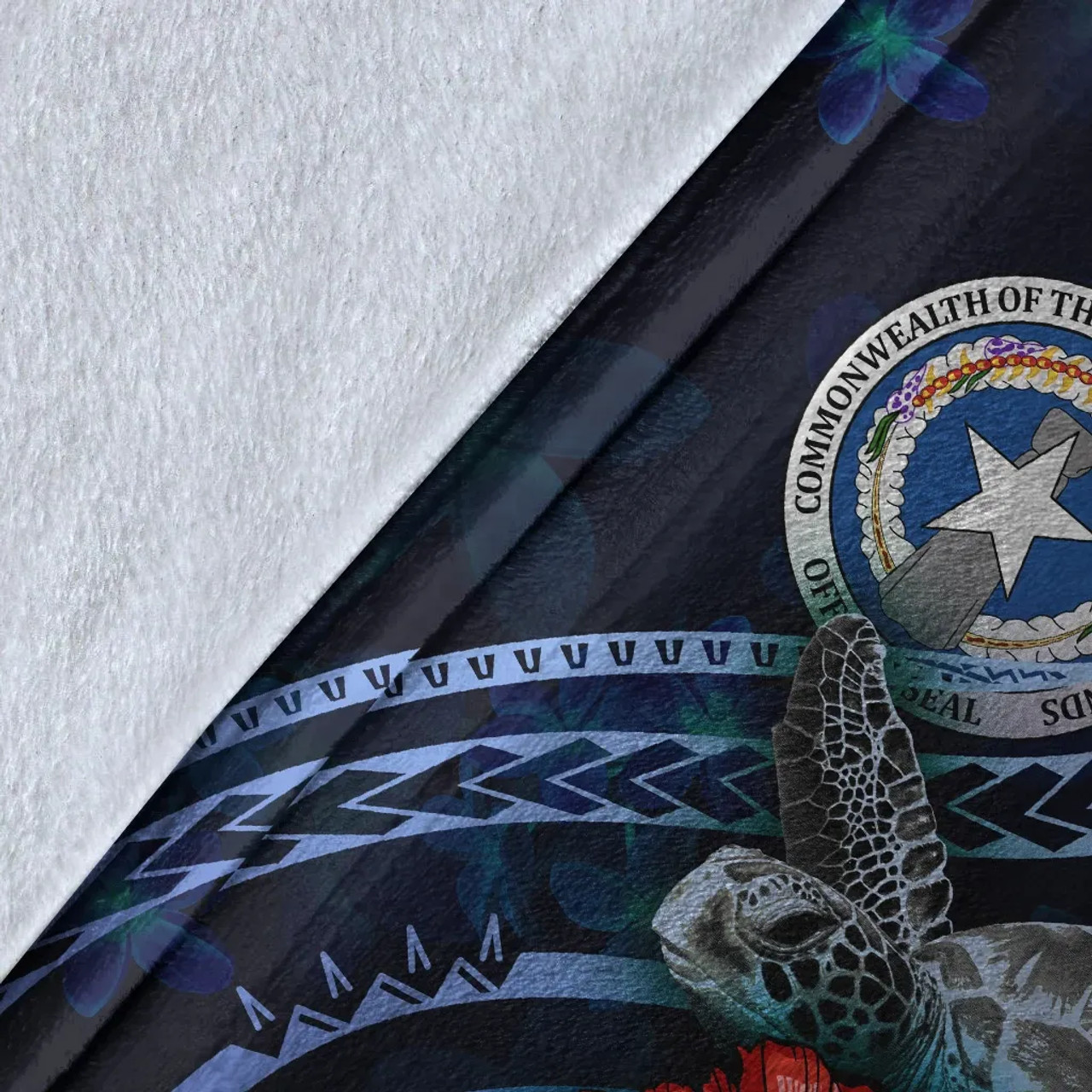 Northern Mariana Islands Polynesian Premium Blanket - Blue Turtle Hibiscus 8