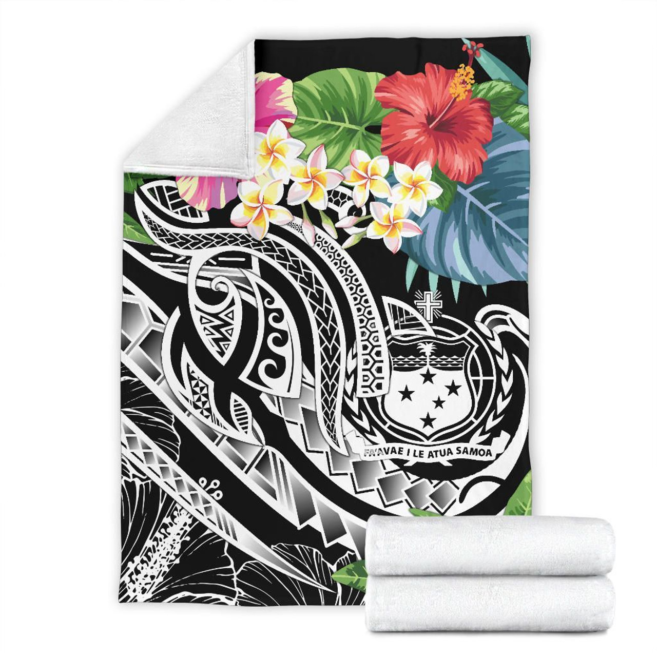 Polynesian Samoa Premium Blanket - Summer Plumeria (Black) 7