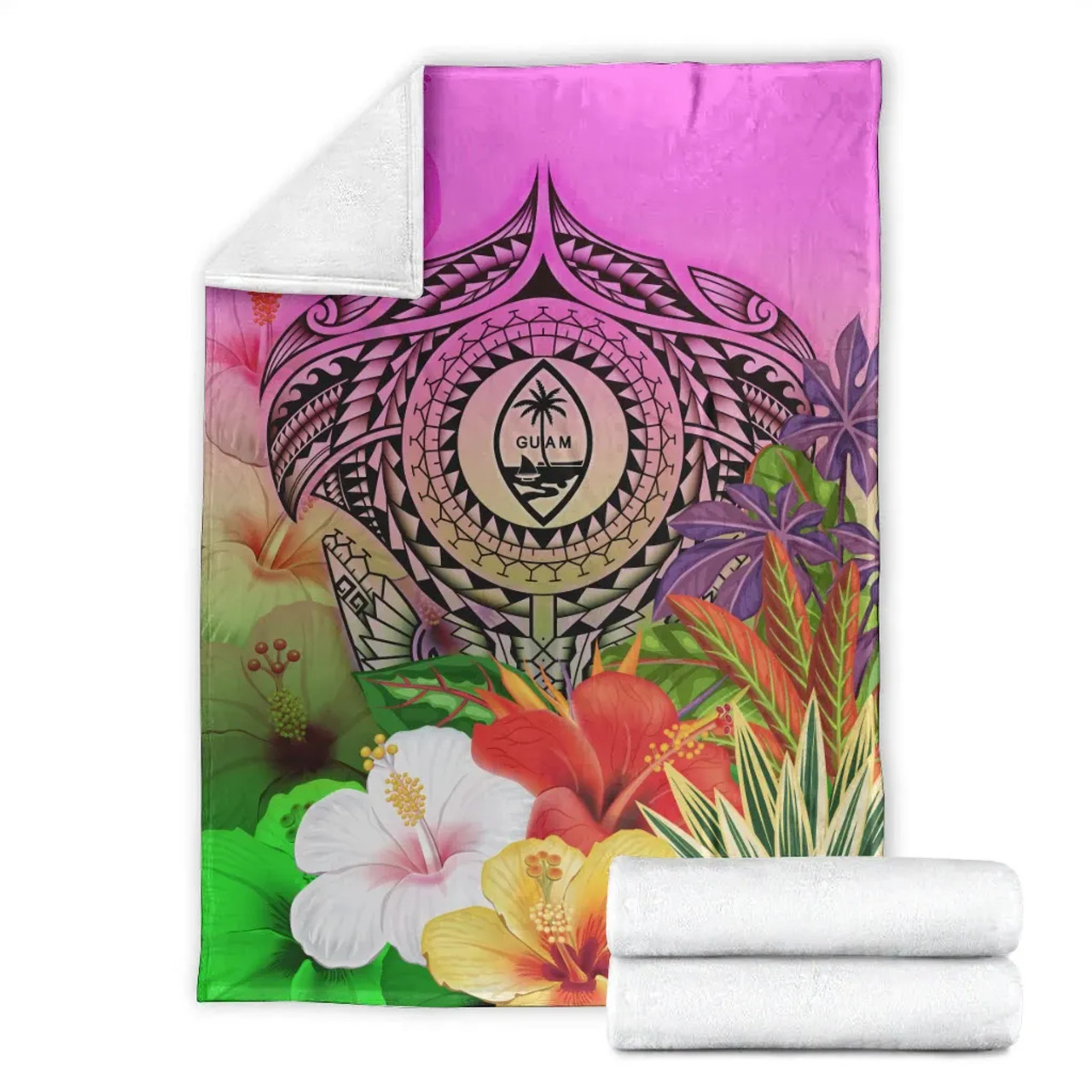 Guam Polynesian Premium Blanket - Manta Ray Tropical Flowers 7