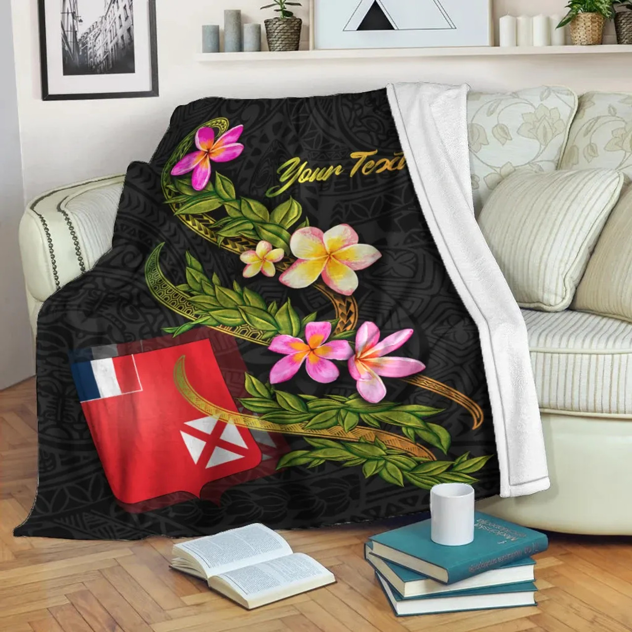 Wallis and Futuna Polynesian Custom Personalised Blanket - Plumeria Tribal 1